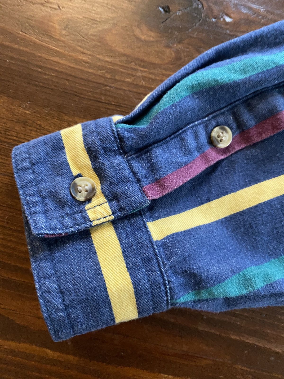 Vintage Vintage 90’s Denim Multi Stripe Standing Collar Button Up Size US XL / EU 56 / 4 - 12 Thumbnail