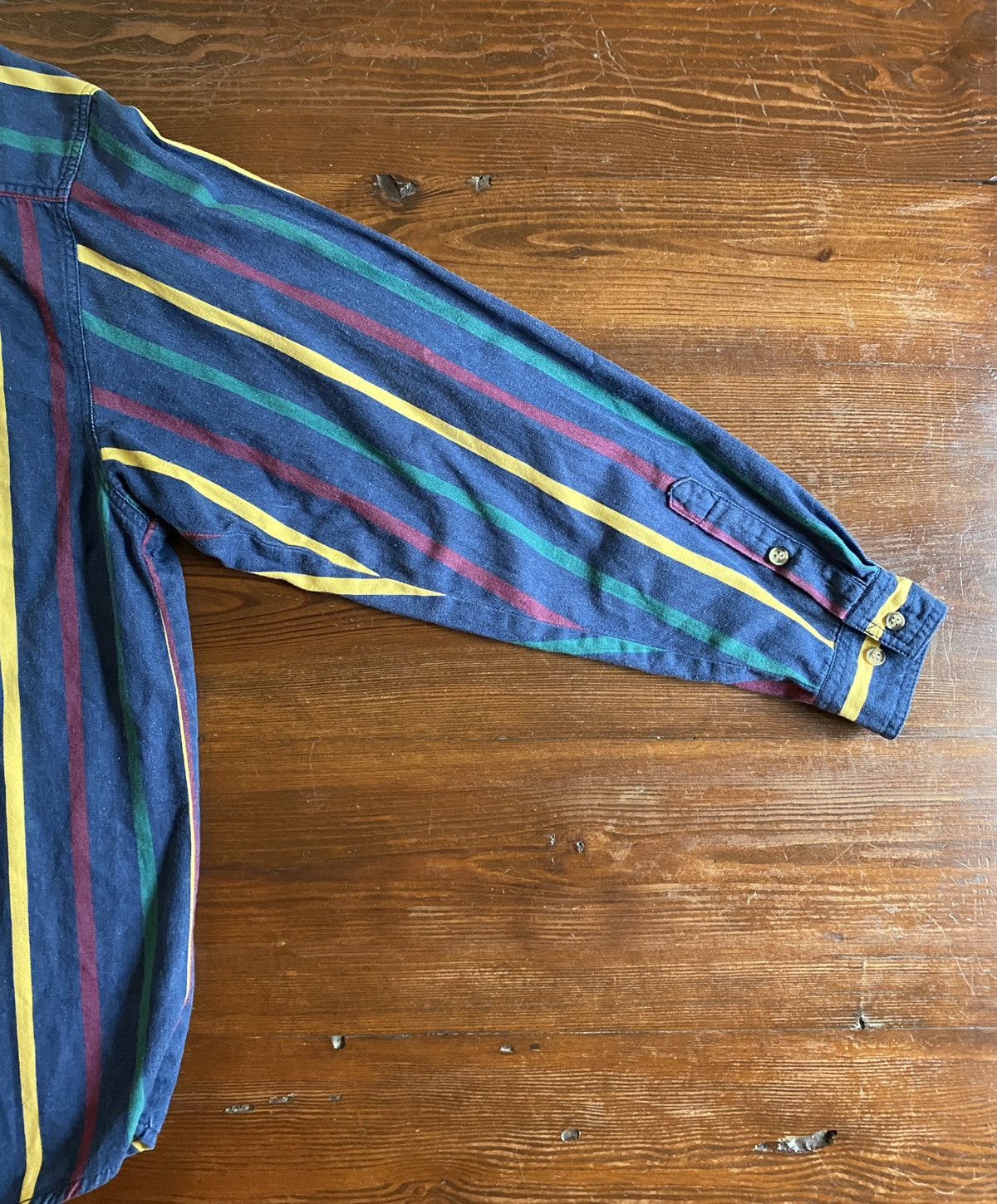 Vintage Vintage 90’s Denim Multi Stripe Standing Collar Button Up Size US XL / EU 56 / 4 - 10 Thumbnail