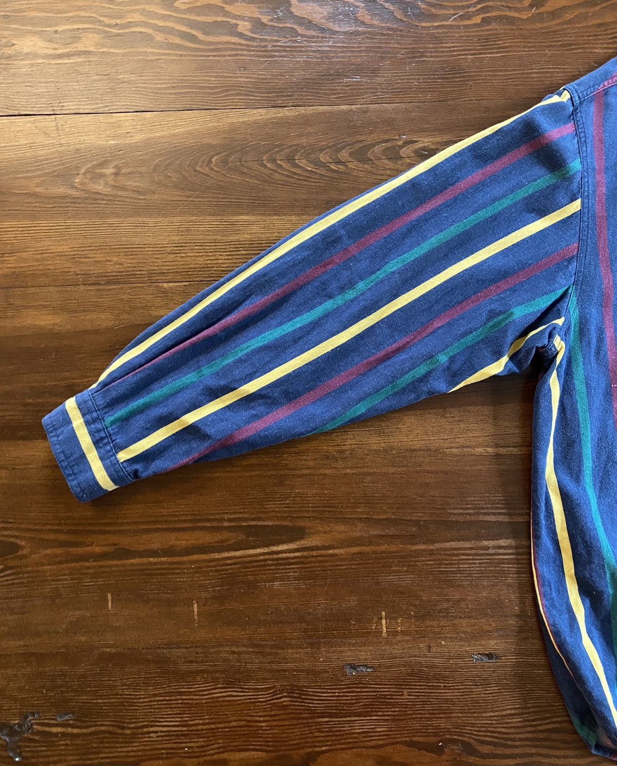 Vintage Vintage 90’s Denim Multi Stripe Standing Collar Button Up Size US XL / EU 56 / 4 - 8 Thumbnail
