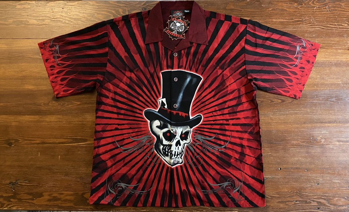 Dragonfly Vintage NWT Y2K Dragonfly Tribal Skull Poly Button Up 3XL Size US XXL / EU 58 / 5 - 2 Thumbnail