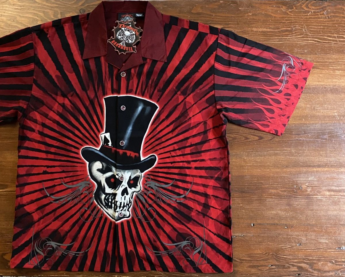 Dragonfly Vintage NWT Y2K Dragonfly Tribal Skull Poly Button Up 3XL Size US XXL / EU 58 / 5 - 1 Thumbnail
