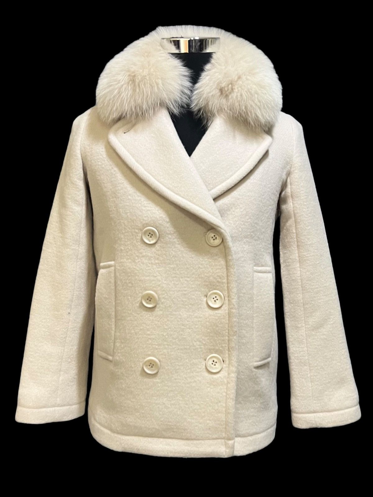Designer × Japanese Brand 🔥NEED GONE🔥FRAY ID CASUAL WEAR CREAM WOOL PEACOAT FUR COLLAR Size S / US 4 / IT 40 - 1 Thumbnail