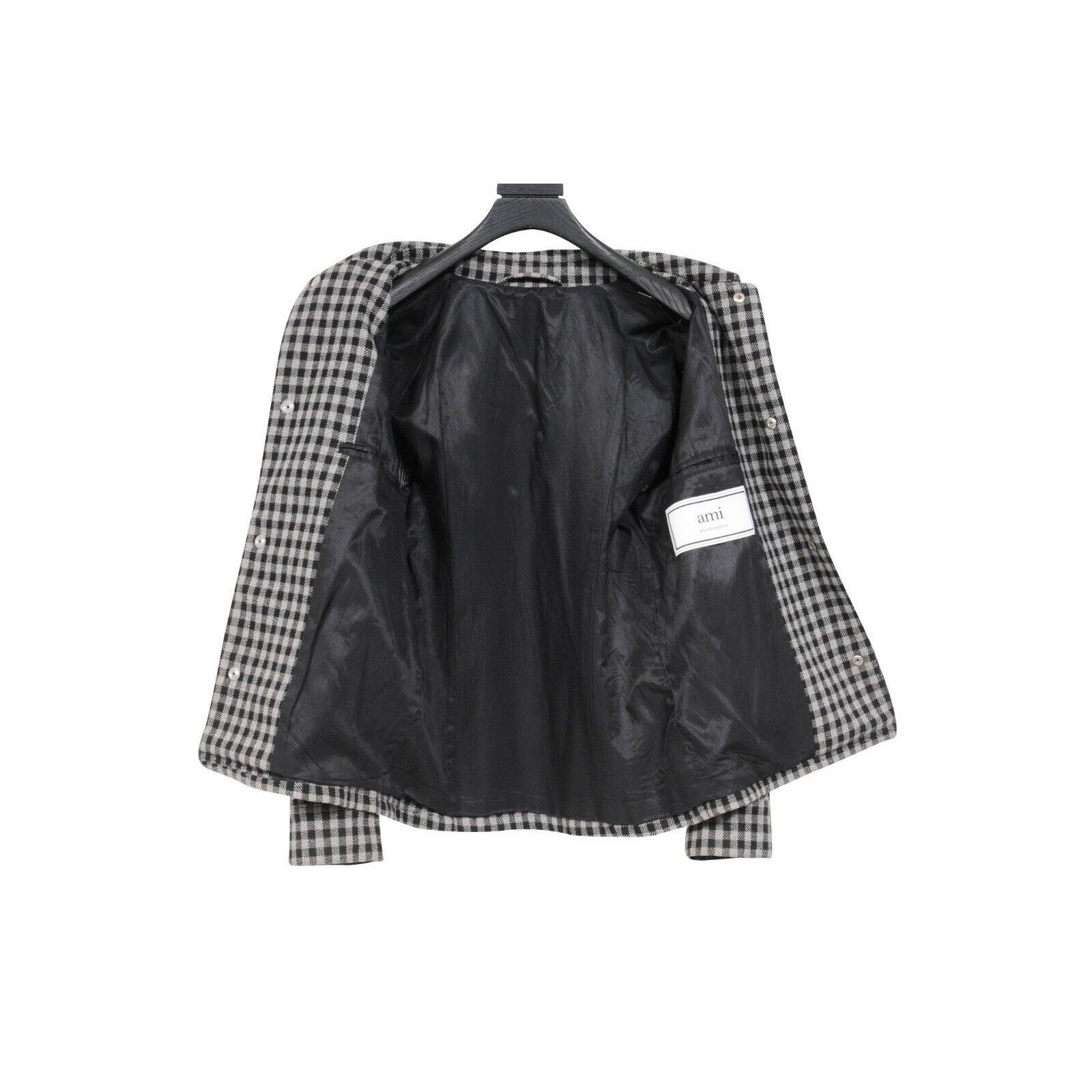 AMI Gingham Button Snap Jacket Grey Black Wool - 01084 Size US S / EU 44-46 / 1 - 5 Thumbnail