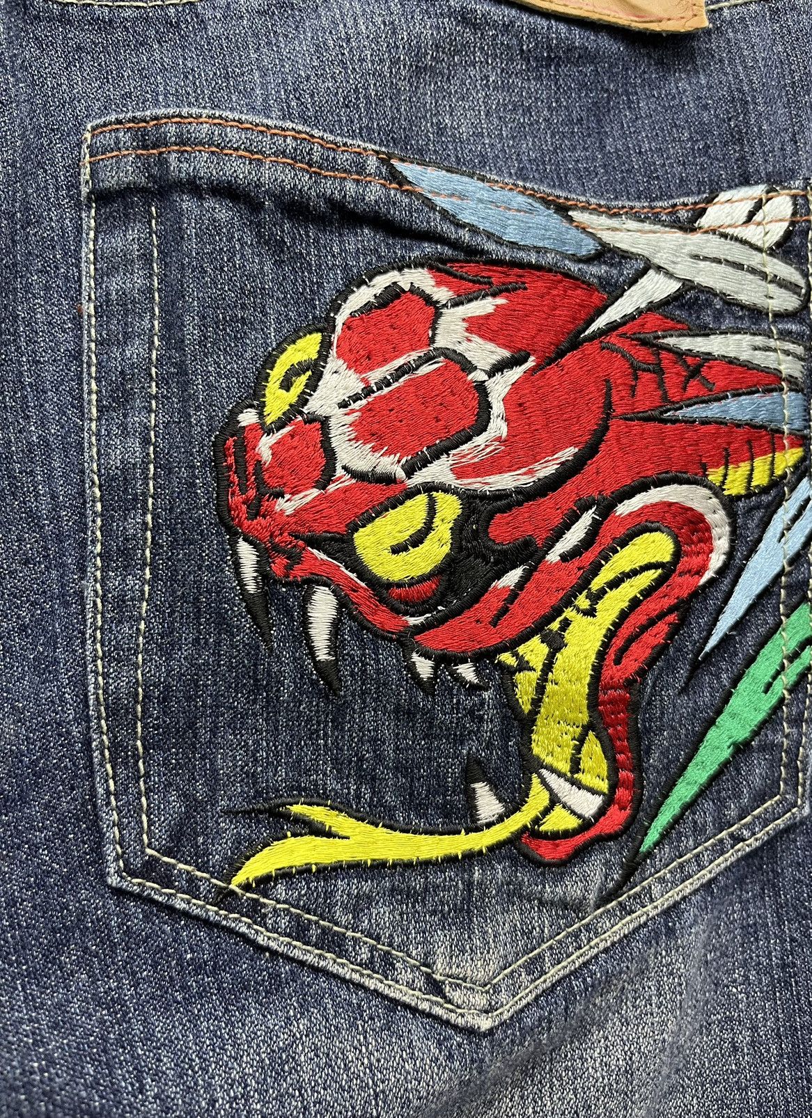Ed Hardy 🔥ED HARDY Snake & Dragon Embroidered Tattoo Wear Karakuri Size US 33 - 10 Thumbnail