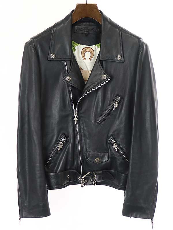 image of Chrome Hearts X Jj Dean Hermes Biker Jacket in Black, Men's (Size Small)