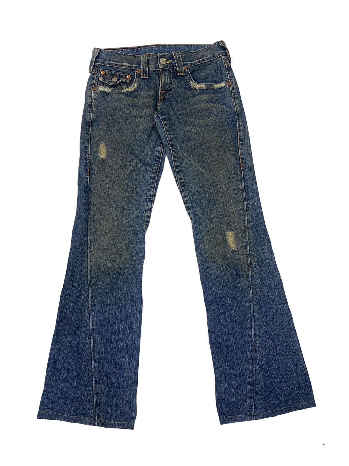 Image of Distressed Denim x True Religion Offervintage True Religion Twisted Flare Denim in Blue (Size 30)