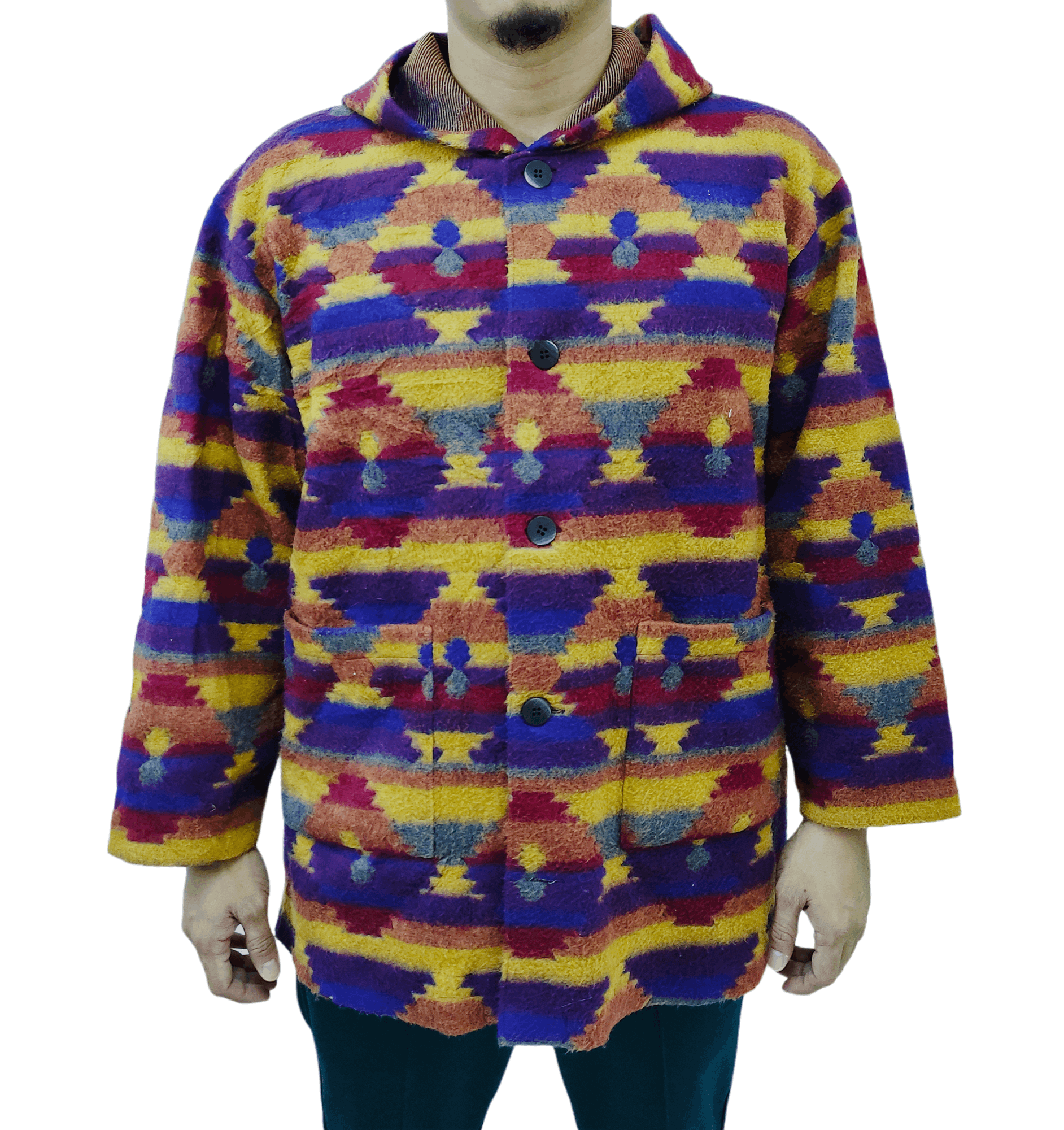 Japanese Brand × Native × Vintage Vintage Western Style Aztec Print Hoodie Button Jacket Size US L / EU 52-54 / 3 - 6 Thumbnail