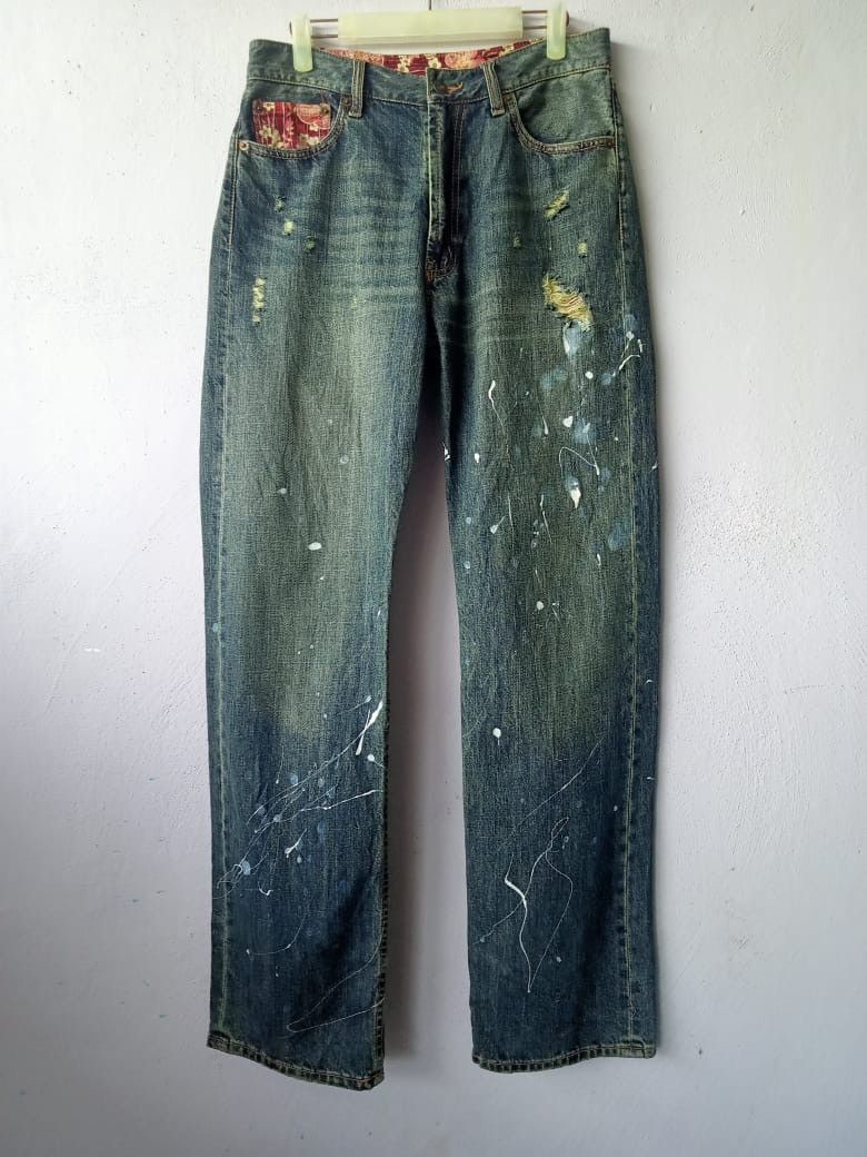 Japanese Brand Distressed Painted Sukajan Denim