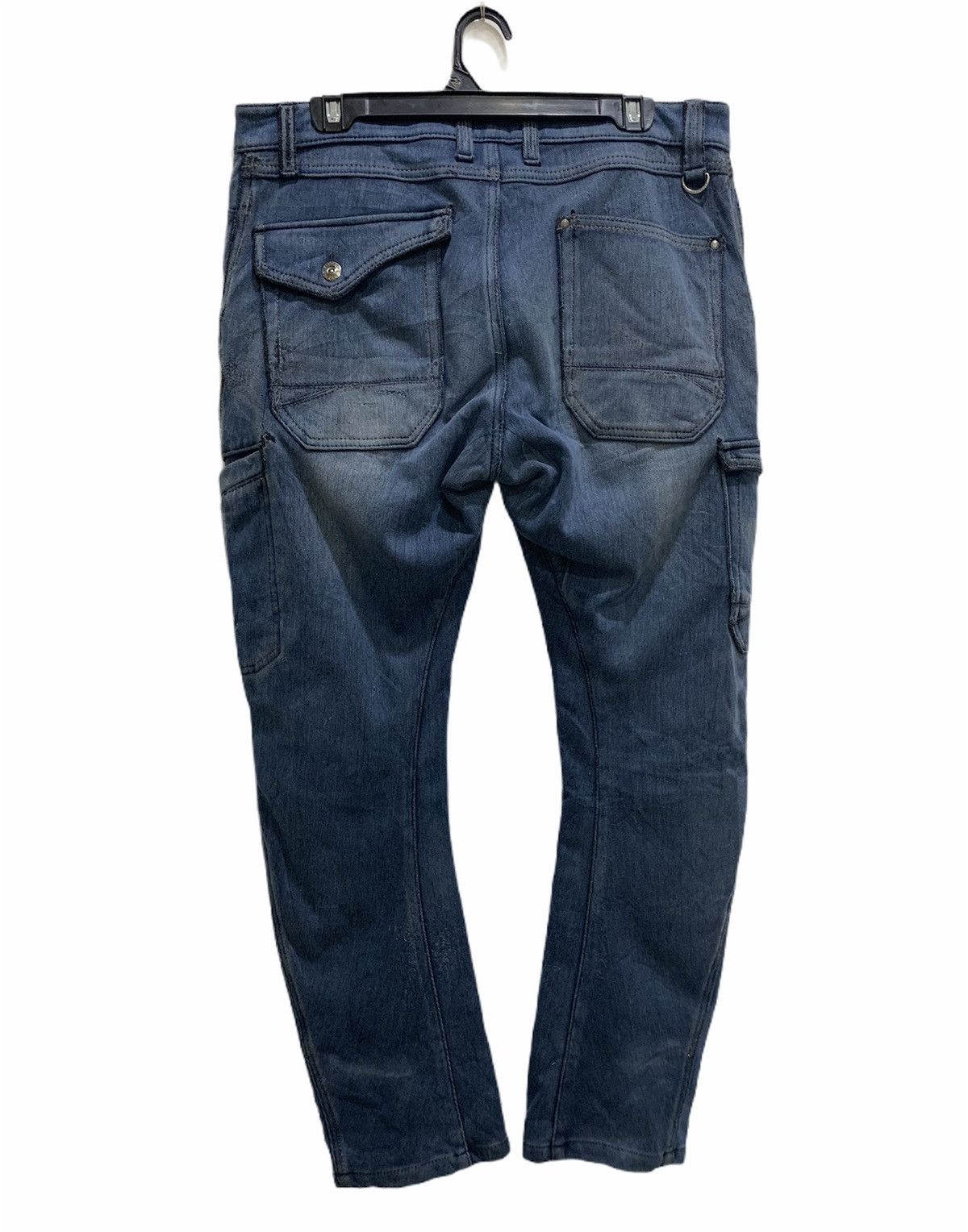 Japanese Brand FIELDCORE Curve Leg 7Pocket Distressed Denim Jean CargoPant Size US 34 / EU 50 - 2 Thumbnail