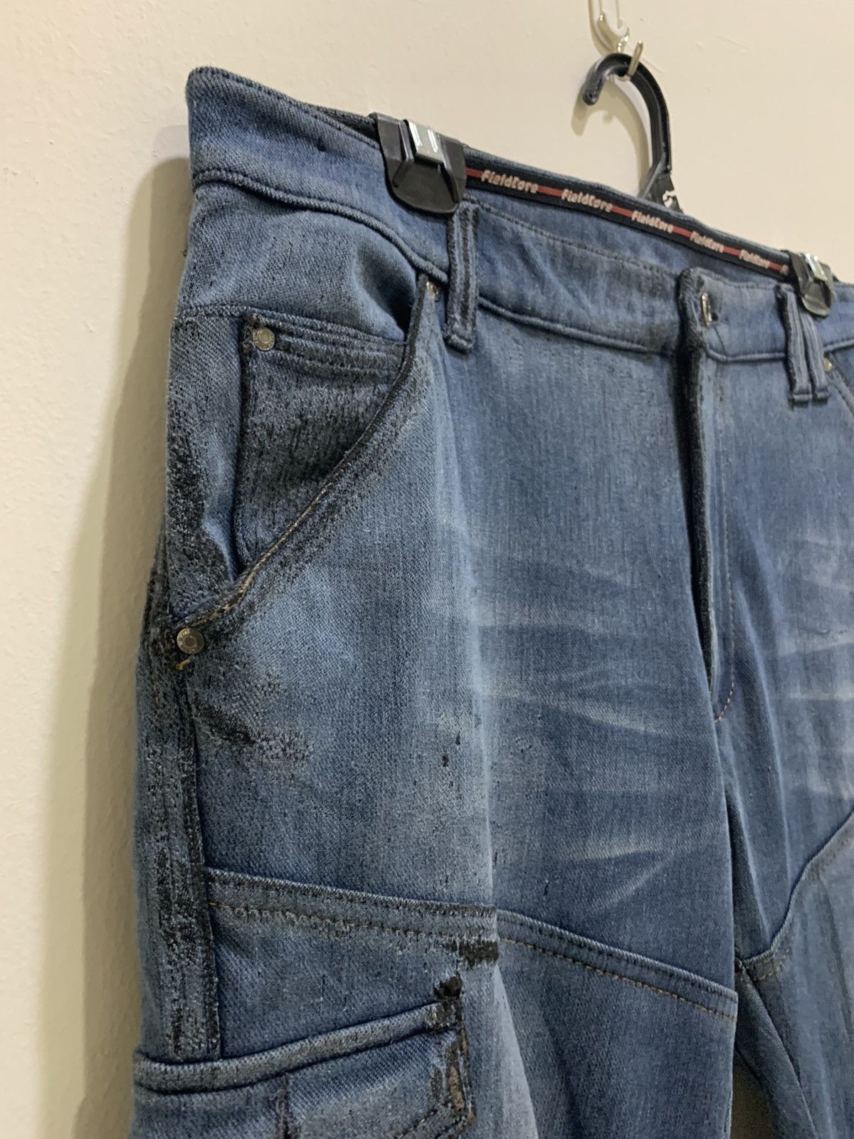 Japanese Brand FIELDCORE Curve Leg 7Pocket Distressed Denim Jean CargoPant Size US 34 / EU 50 - 8 Thumbnail