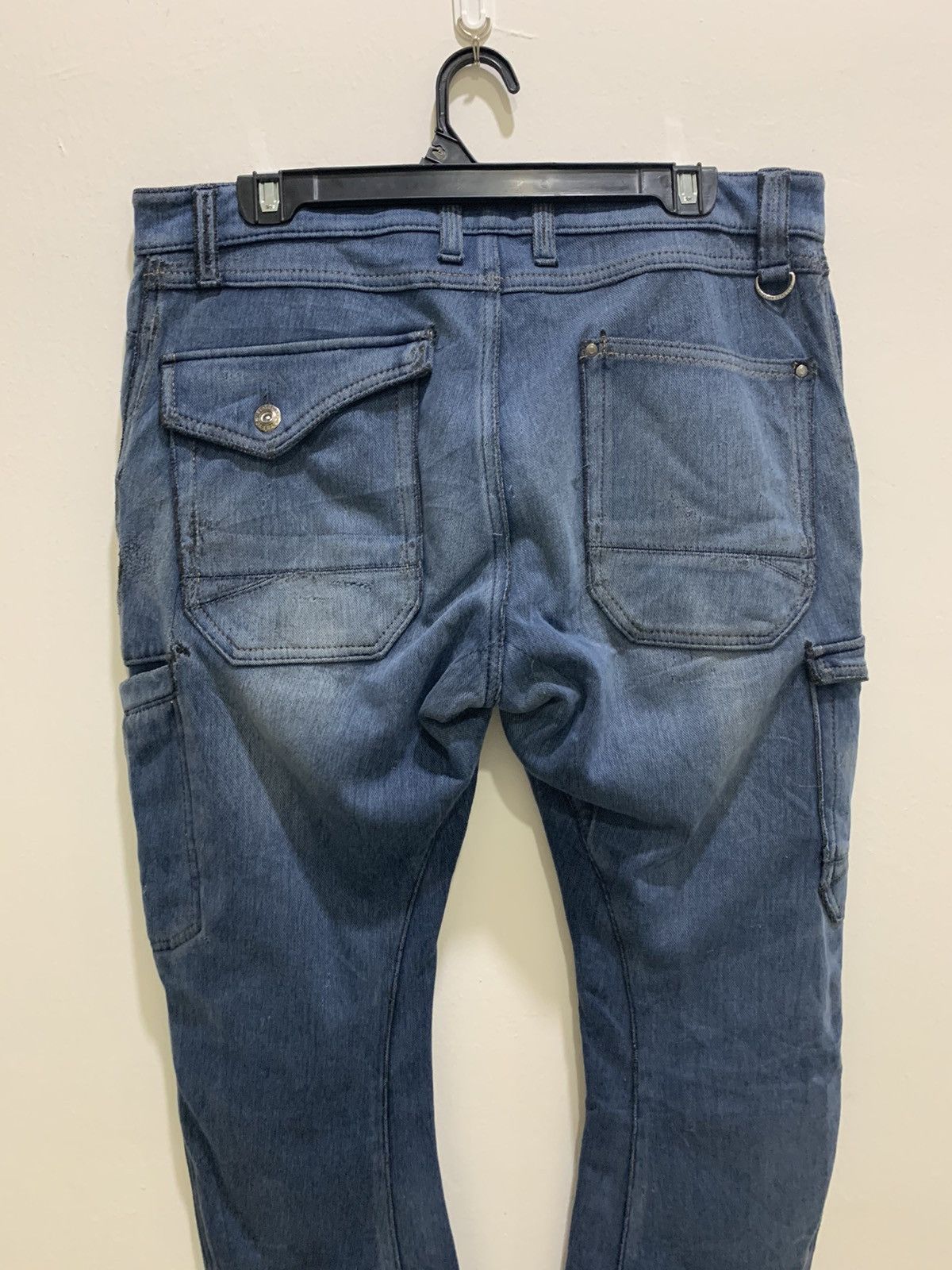 Japanese Brand FIELDCORE Curve Leg 7Pocket Distressed Denim Jean CargoPant Size US 34 / EU 50 - 10 Thumbnail