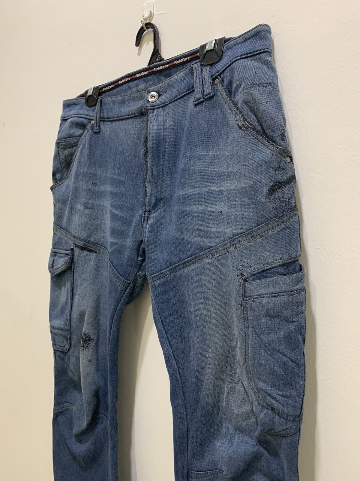 Japanese Brand FIELDCORE Curve Leg 7Pocket Distressed Denim Jean CargoPant Size US 34 / EU 50 - 7 Thumbnail