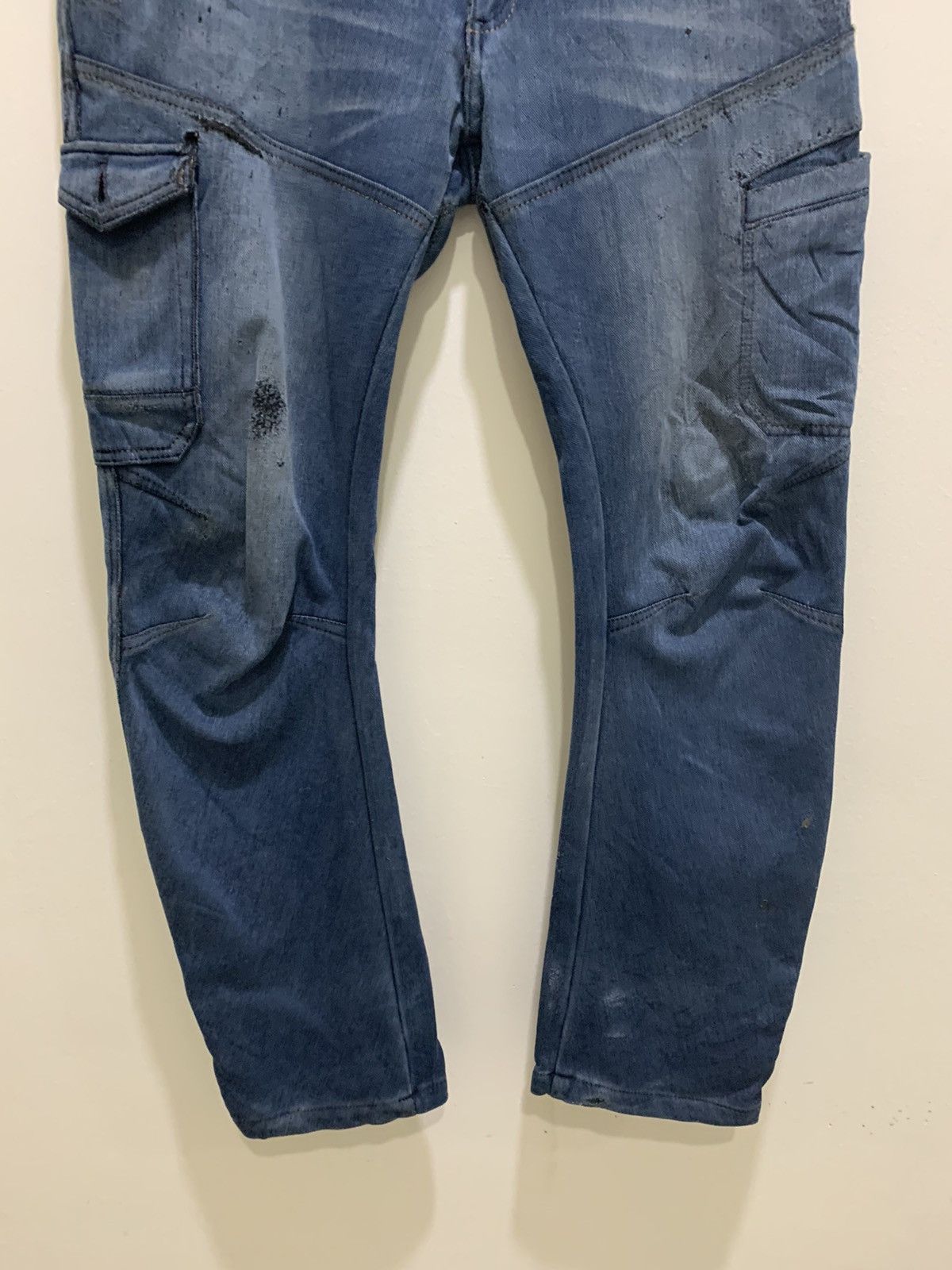 Japanese Brand FIELDCORE Curve Leg 7Pocket Distressed Denim Jean CargoPant Size US 34 / EU 50 - 5 Thumbnail