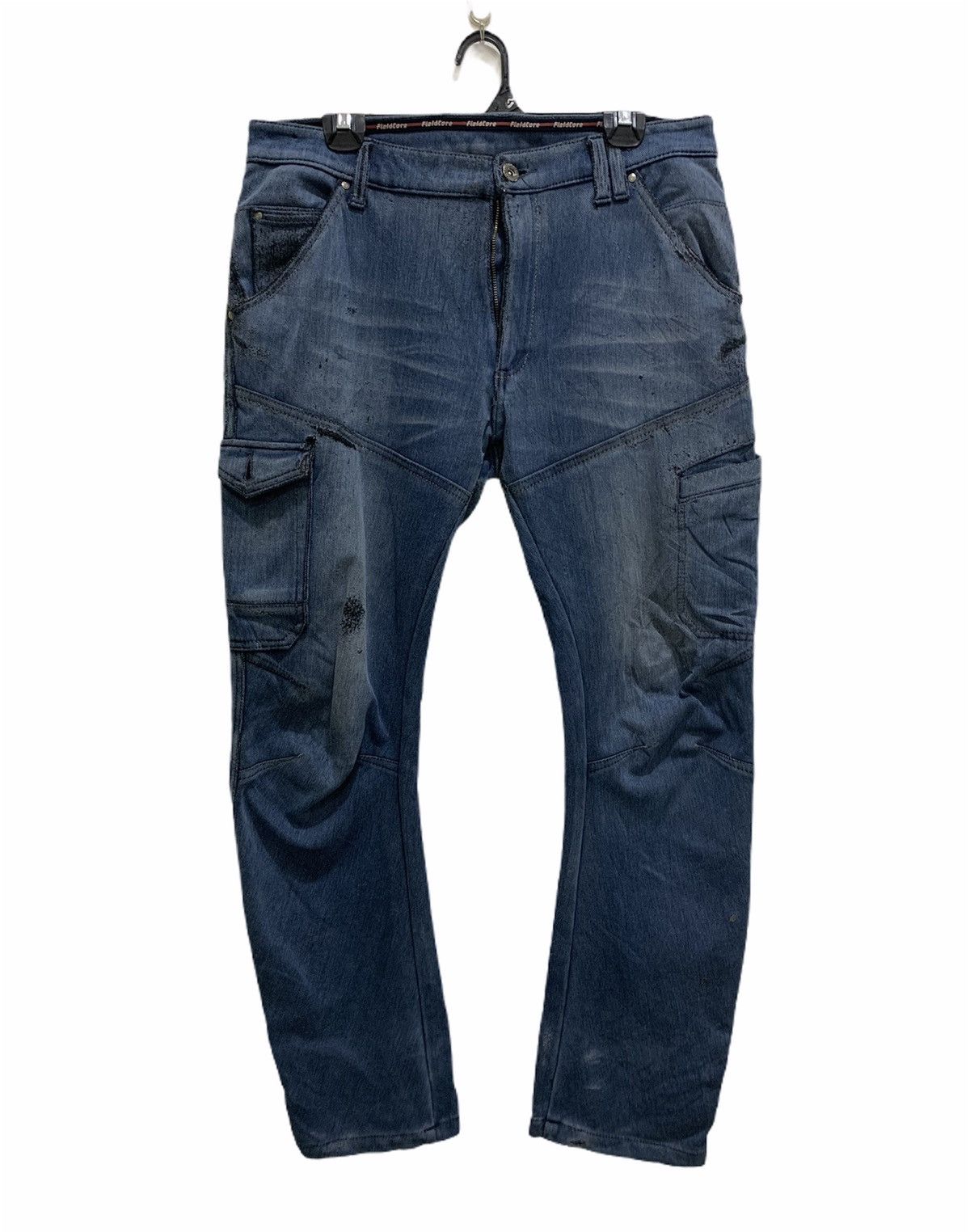 Japanese Brand FIELDCORE Curve Leg 7Pocket Distressed Denim Jean CargoPant Size US 34 / EU 50 - 1 Thumbnail