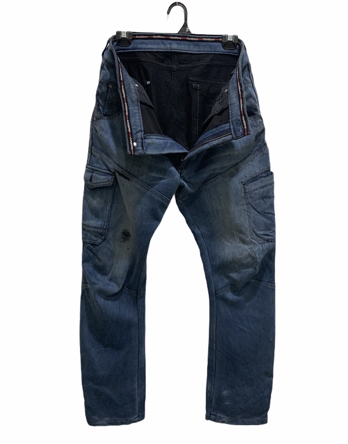 Japanese Brand FIELDCORE Curve Leg 7Pocket Distressed Denim Jean CargoPant Size US 34 / EU 50 - 3 Thumbnail
