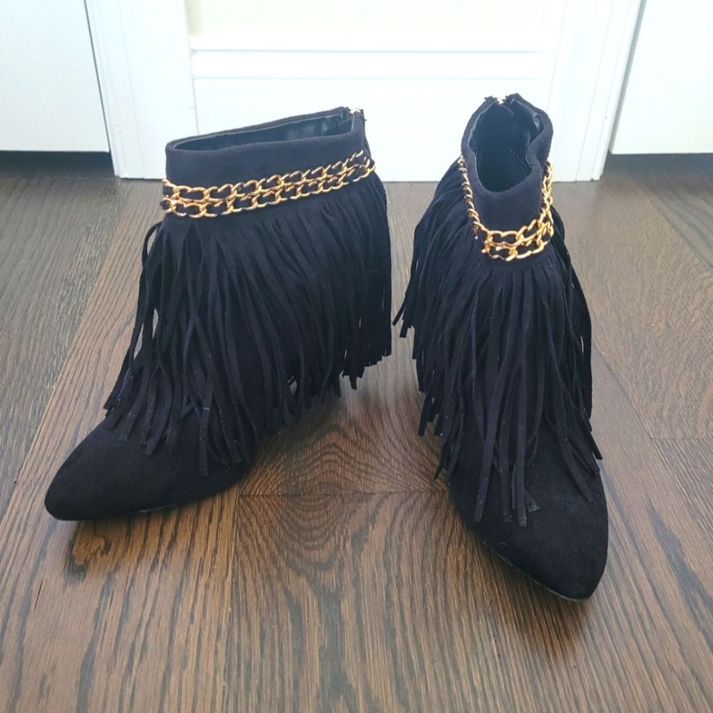 Genuine Leather NWT G.c. Shoes Raven Suede Fringe Bootie in Black, Women's (Size 8.5)