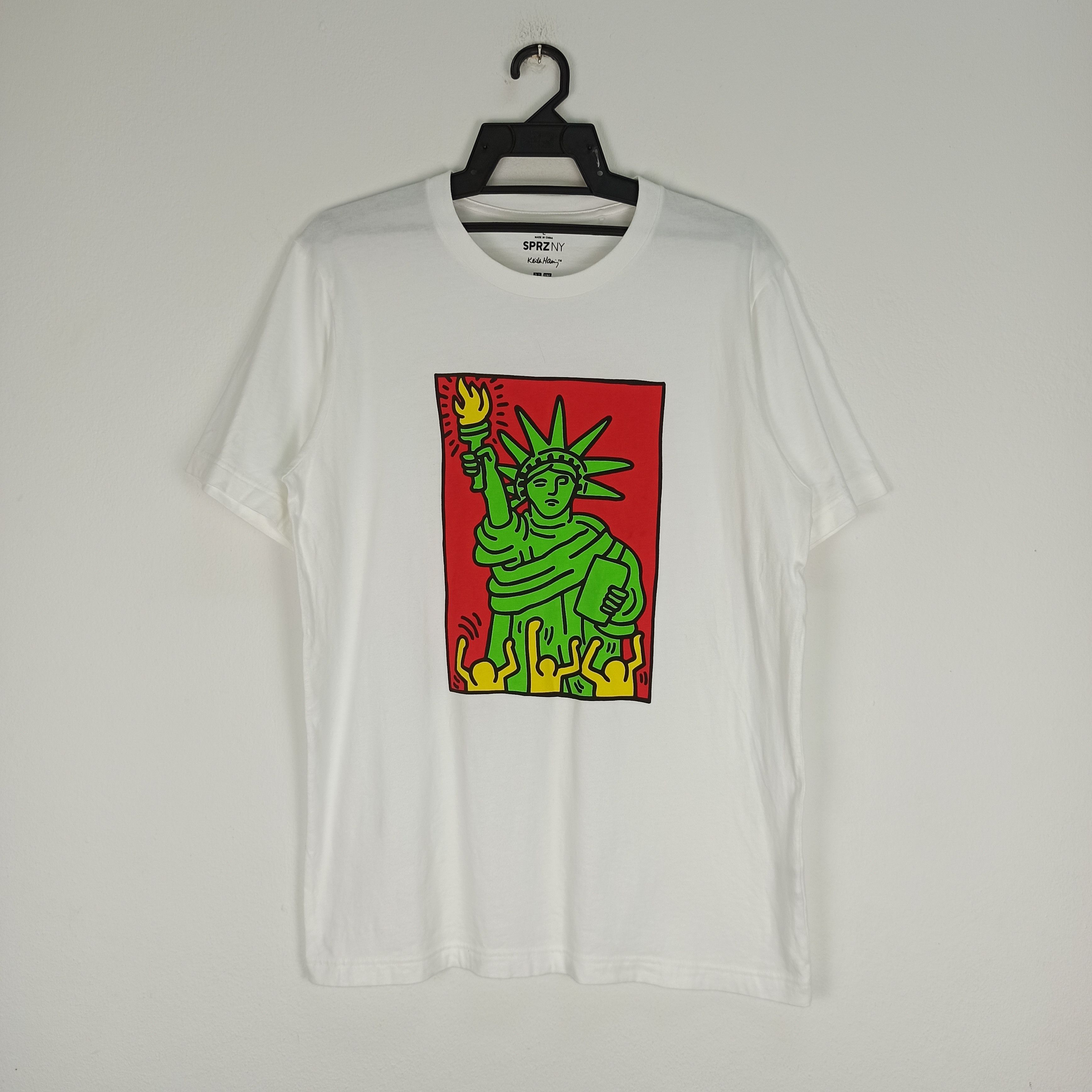 image of Art x Keith Haring Statue Of Liberty Big Logo Tees in White, Men's (Size Large)