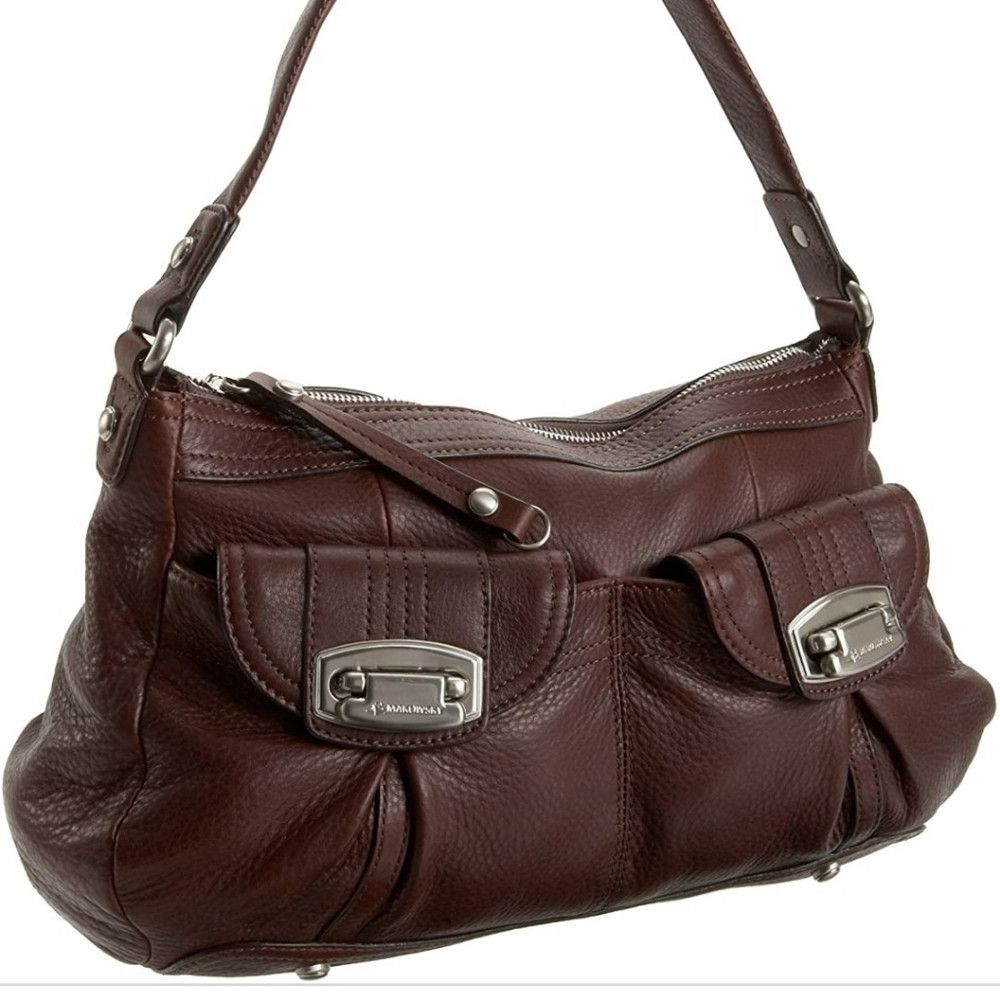 Genuine Leather B. Makowsky Chicago Pebbled Leather Shoulder Bag in Brown, Women's