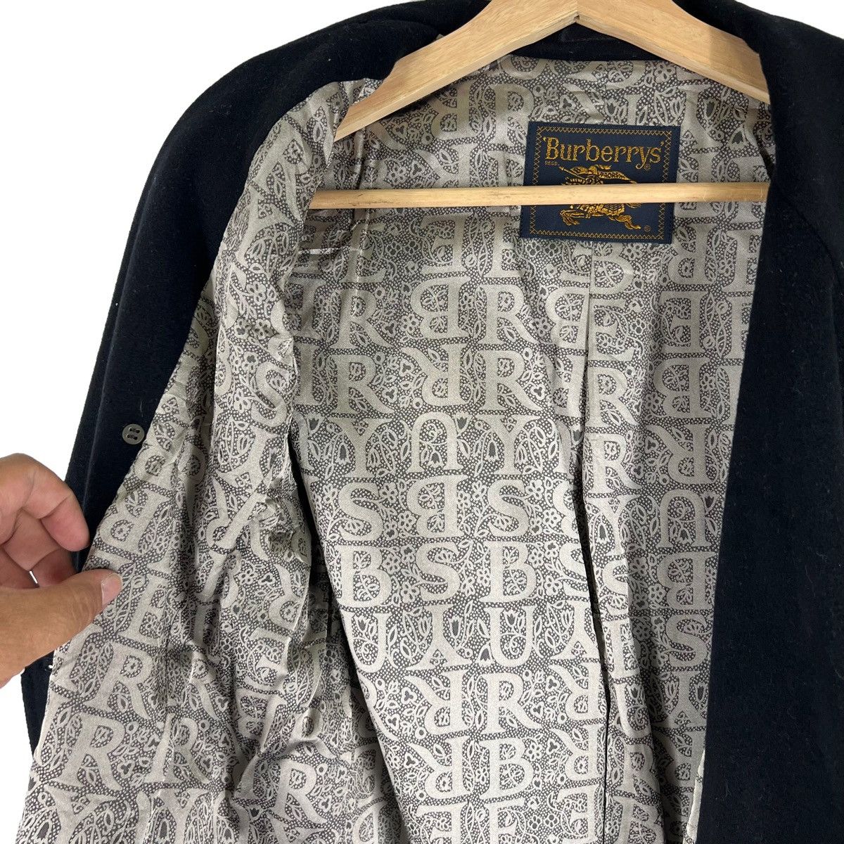 Burberry 🔥RICH BLACK - FLY COATS HERRINGBONE WOOL LONG JACKET Size US M / EU 48-50 / 2 - 12 Thumbnail