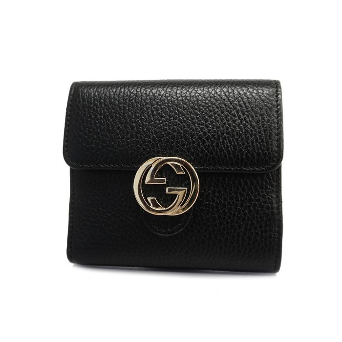 Gucci Auth Gucci Bifold Wallet Interlocking G 615525 Leather Black ...