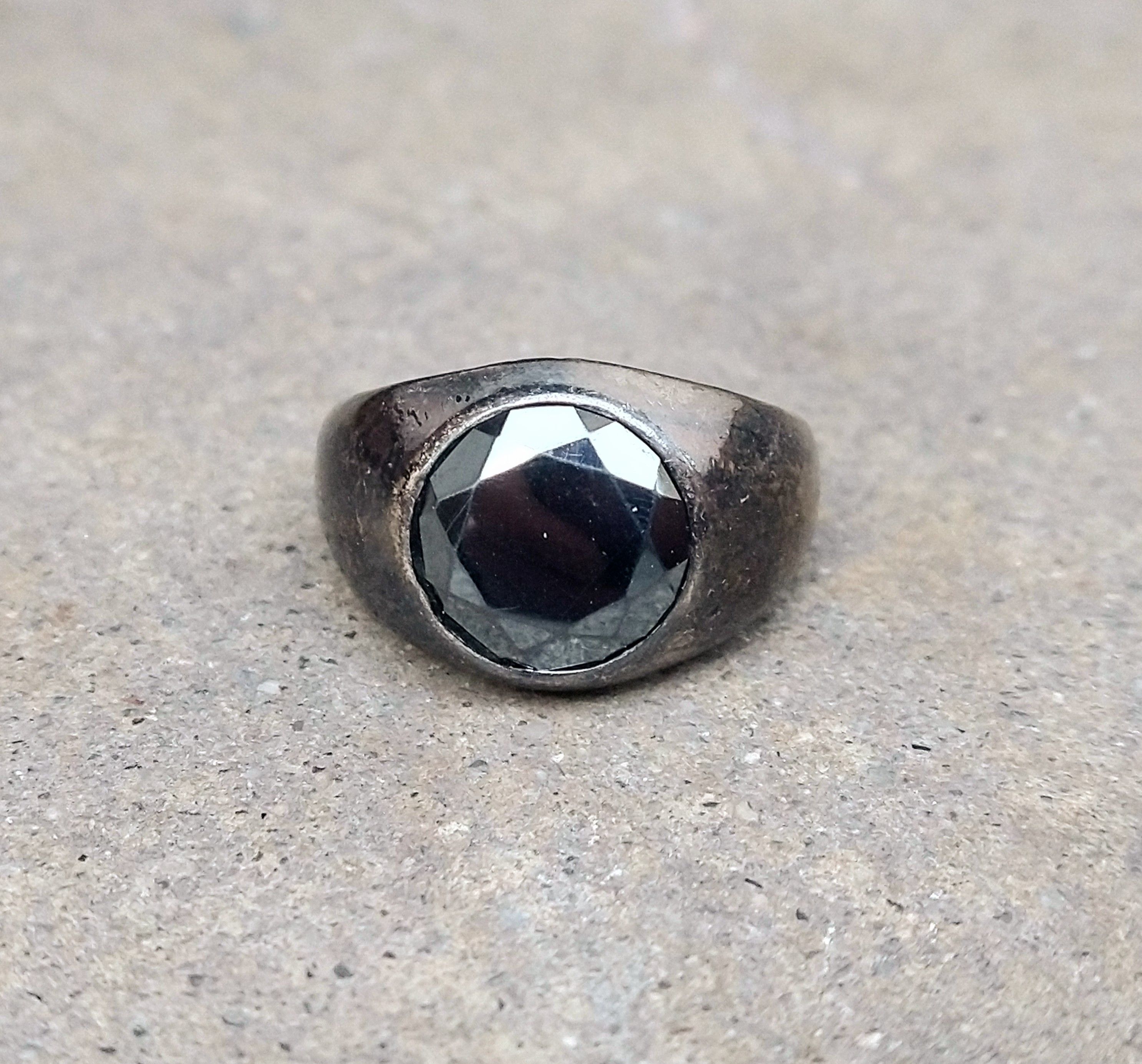 Other Vintage Sterling Silver Ring Size 9.5 Hematite Round Faceted Size ONE SIZE - 3 Thumbnail