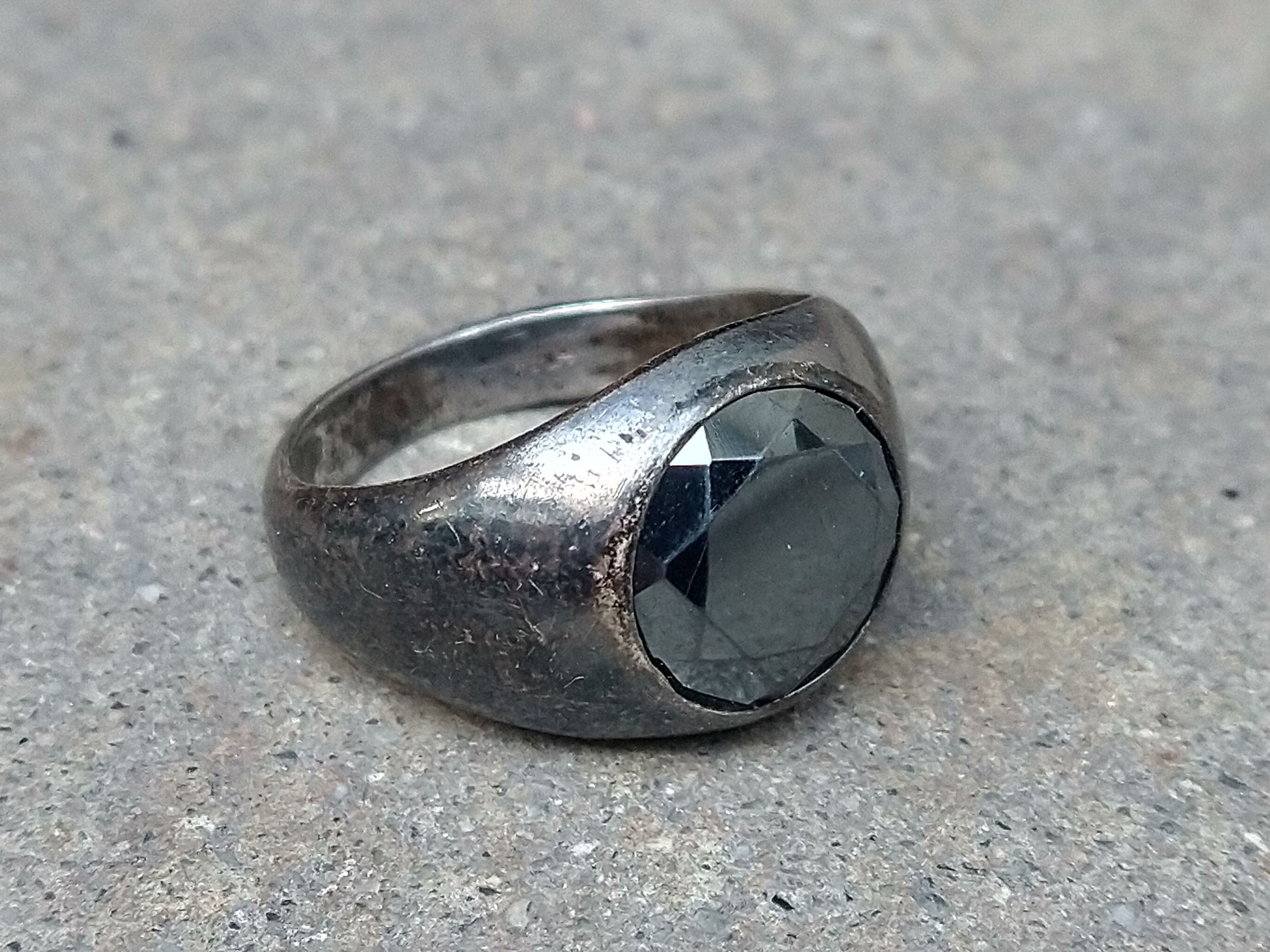 Other Vintage Sterling Silver Ring Size 9.5 Hematite Round Faceted Size ONE SIZE - 4 Thumbnail