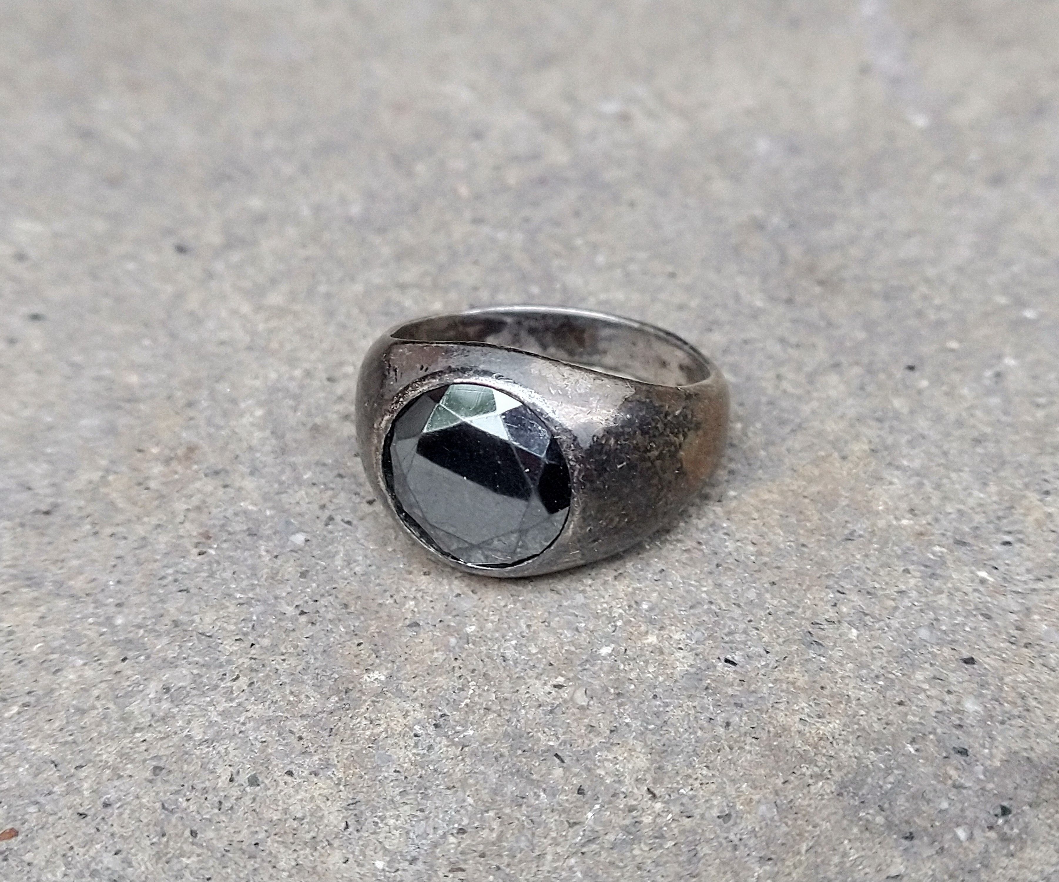 Other Vintage Sterling Silver Ring Size 9.5 Hematite Round Faceted Size ONE SIZE - 2 Thumbnail