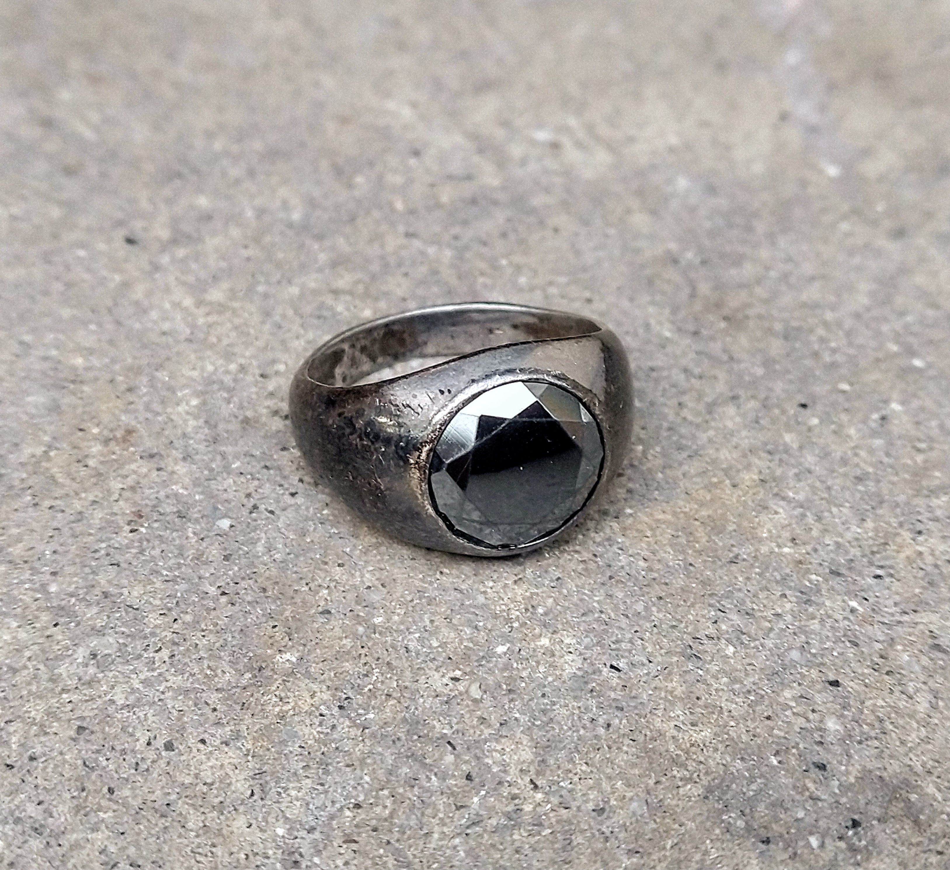 Other Vintage Sterling Silver Ring Size 9.5 Hematite Round Faceted Size ONE SIZE - 1 Thumbnail