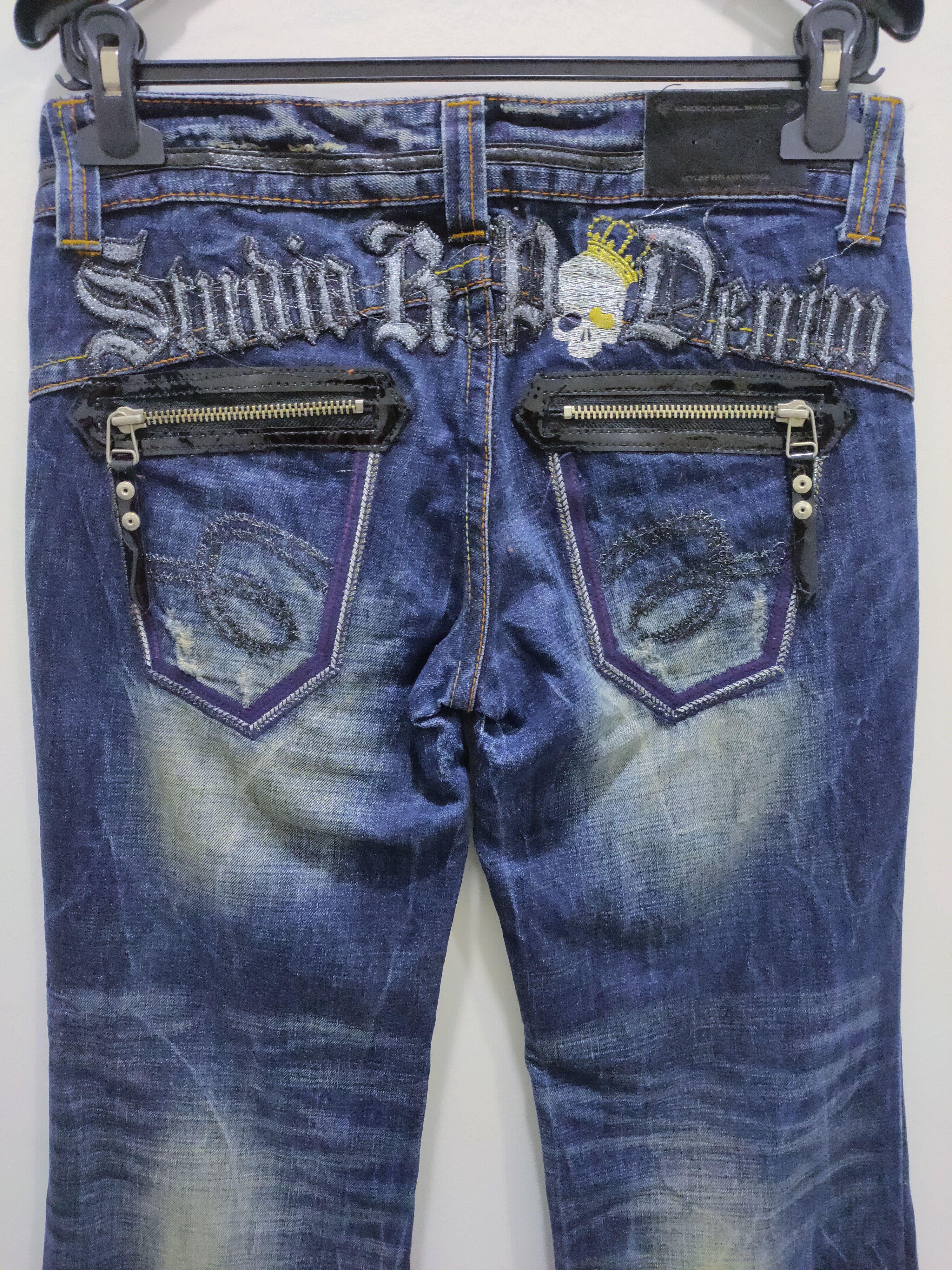 Denim & Co. × Japanese Brand STUDIO R.P Skulls Embroidery Seditionaries Acid Wash Jeans Size 28" / US 6 / IT 42 - 12 Thumbnail