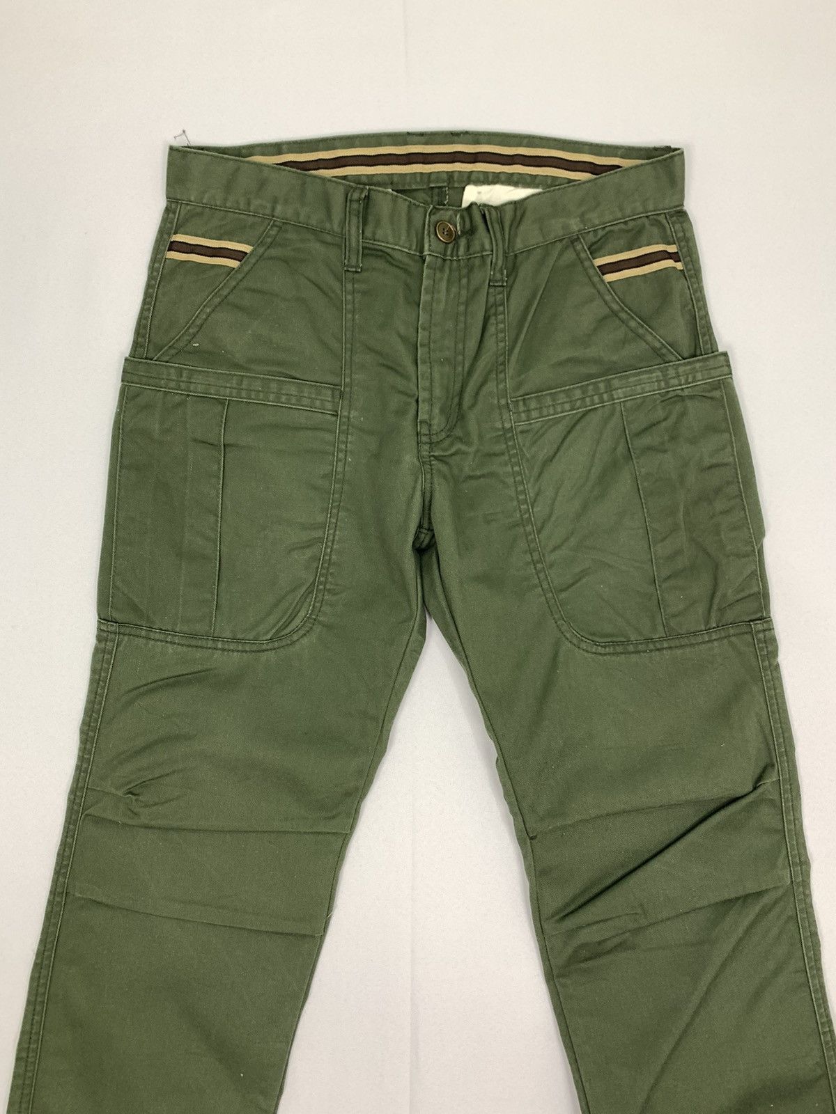 Japanese Brand 6 Pocket Carpenter Double Knee Stripe Waist Cargo Bush Pant Size US 32 / EU 48 - 4 Thumbnail