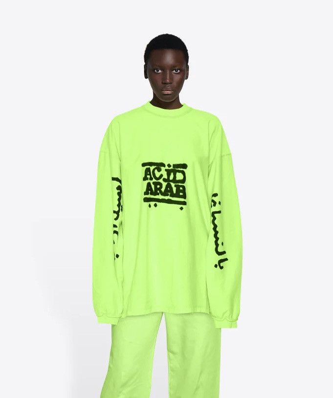 image of Balenciaga Limited Edition Acid Arab Edition Long Sleeve T-Shirt in Green, Men's (Size XL)