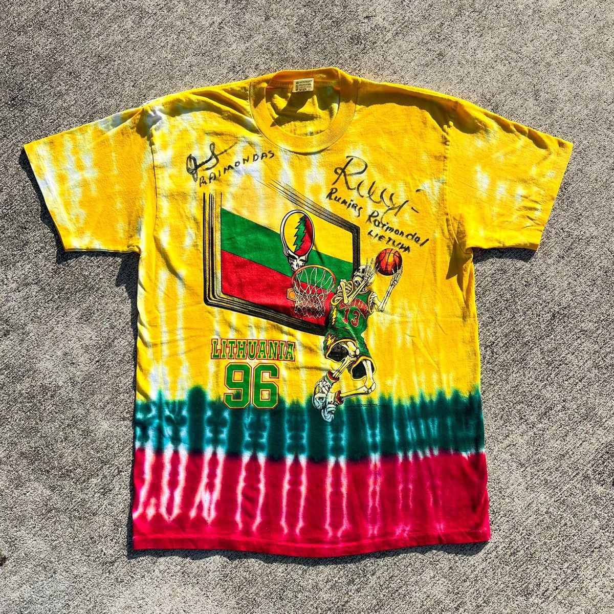 image of 90's Very Rare Autographed Grateful Dead X Lithuania Tee in Tie Dye, Men's (Size XL)