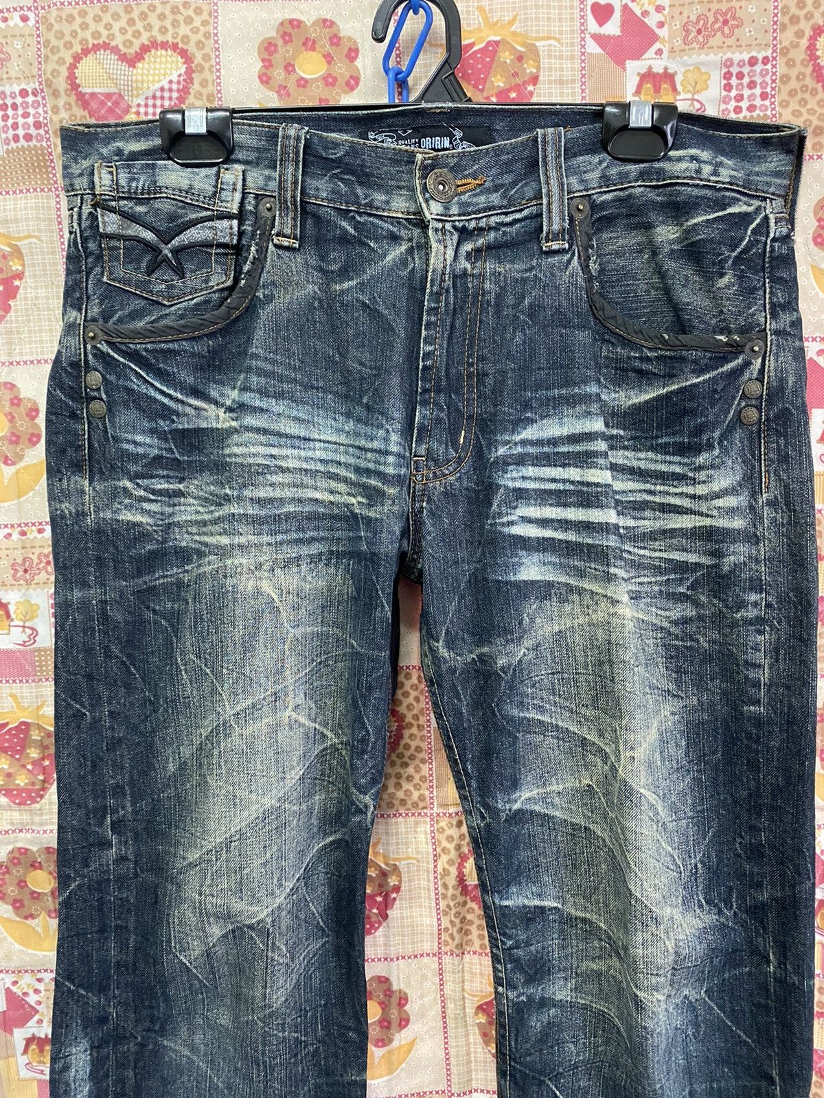 Hysteric Glamour × In The Attic × Tornado Mart Japan Oririn Distressed Mud Rusty Scratch Blue Black Art Size US 35 - 5 Thumbnail