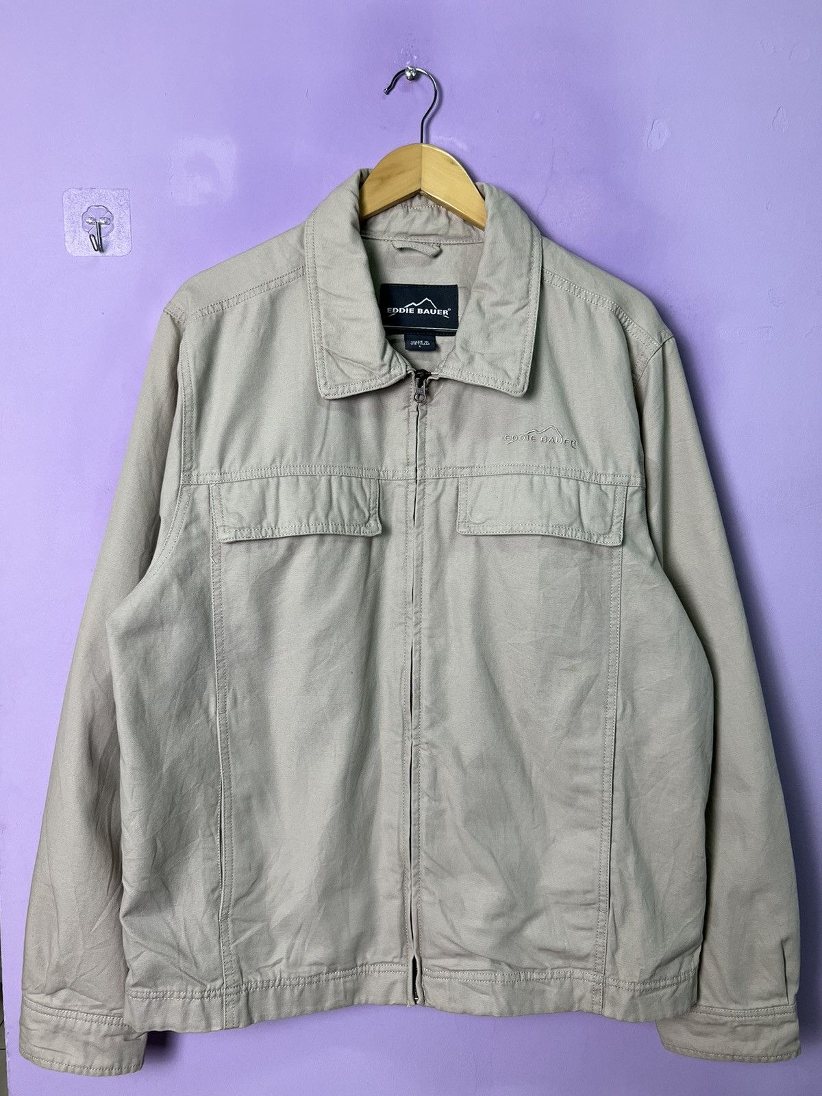 Eddie Bauer 🔥Eddie Bauer Khaki Zipper Chore Jacket Size US L / EU 52-54 / 3 - 1 Thumbnail