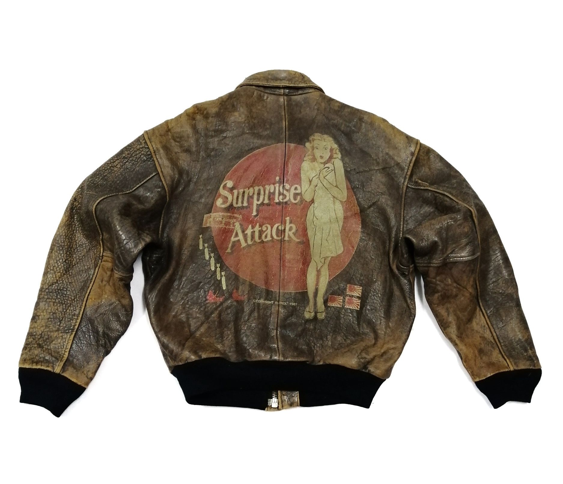 image of Marilyn Monroe VTG Avirex A-2 Leather Bomber Jacket in Brown, Men's (Size XS)