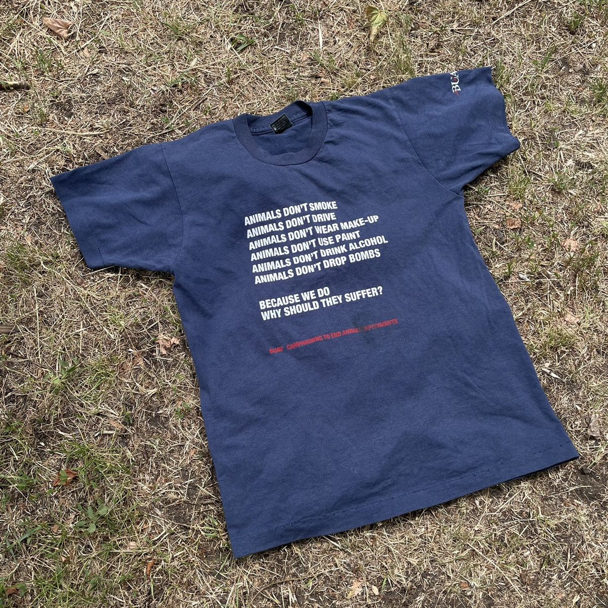 Vintage Vintage 90s Graphic Tee Humor Animal Print Streetwear Navy L Size US L / EU 52-54 / 3 - 4 Thumbnail