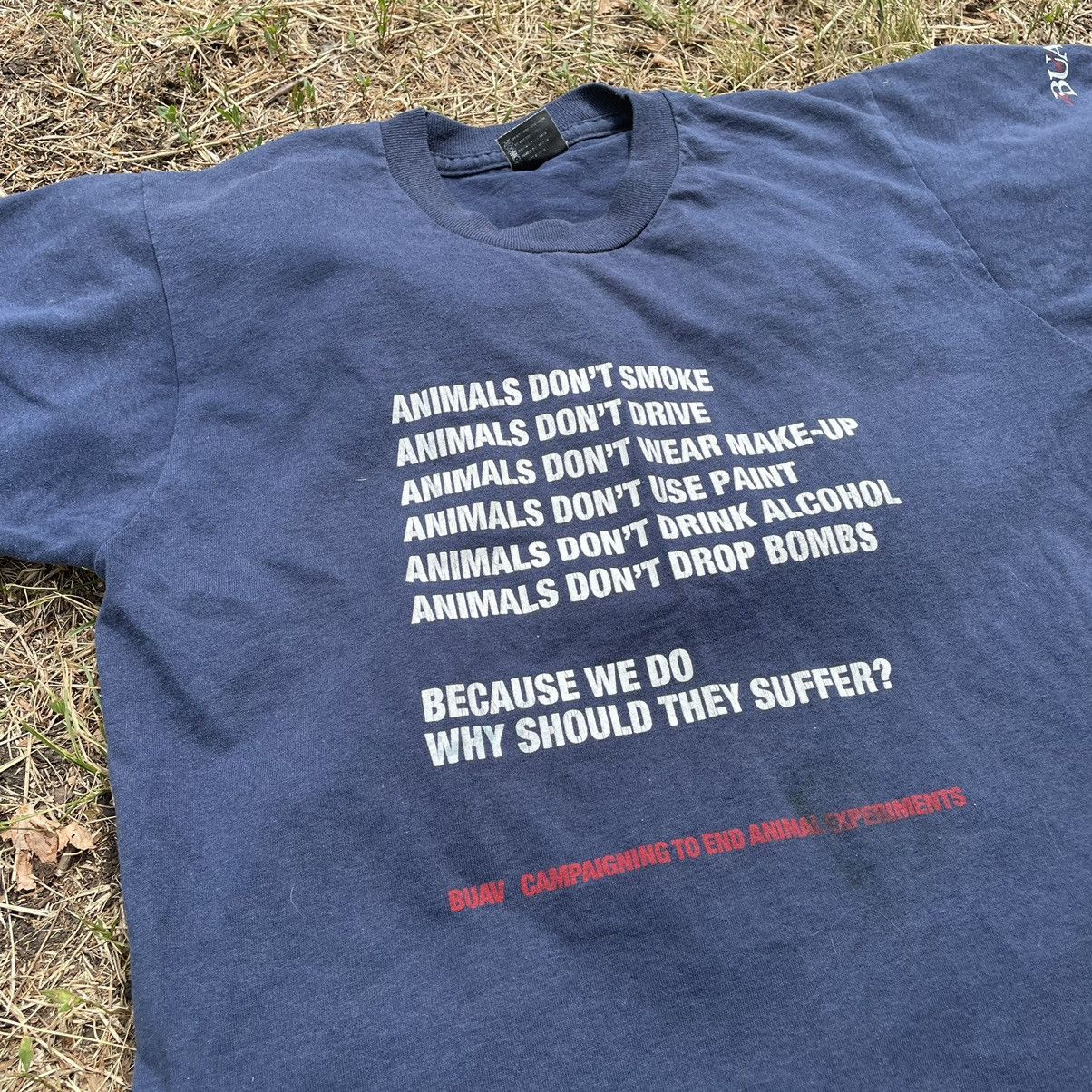 Vintage Vintage 90s Graphic Tee Humor Animal Print Streetwear Navy L Size US L / EU 52-54 / 3 - 5 Thumbnail