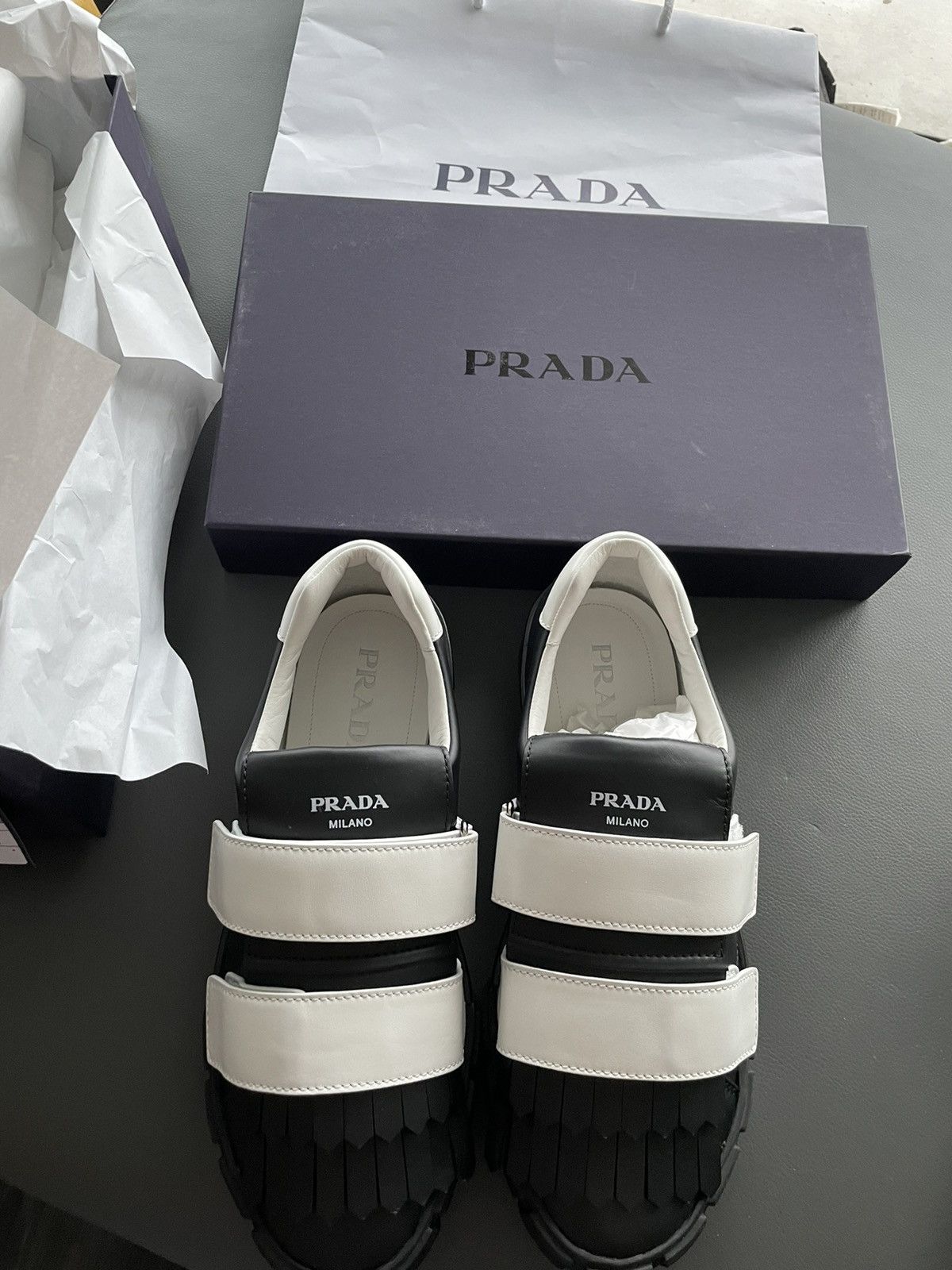 Prada BrandNew Limited Edition Runway Prada Logo Leather Sneakers Size US 10 / EU 43 - 2 Thumbnail