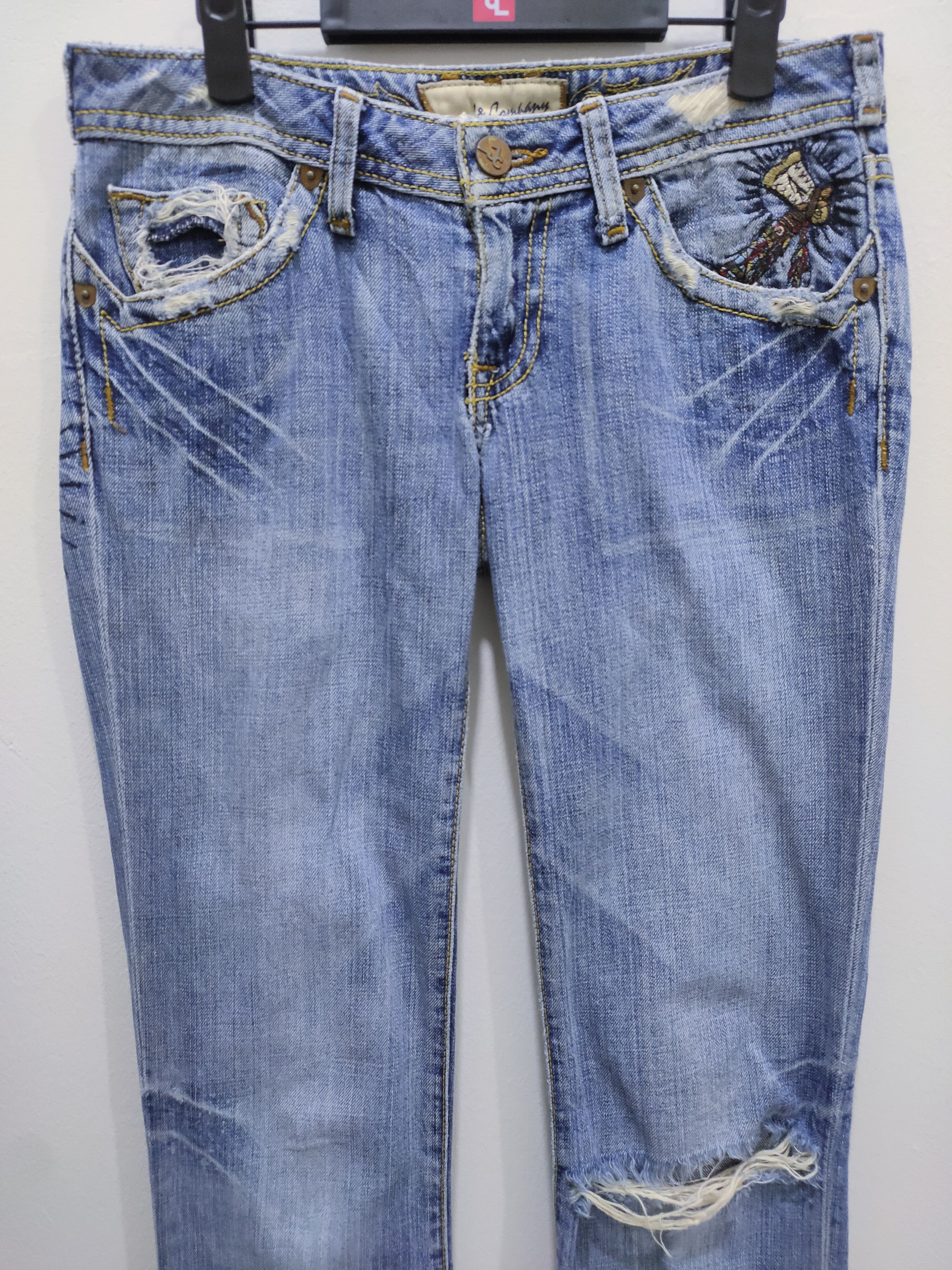 Japanese Brand J&COMPANY Embroidery Apache Skull Acid Washed Bootcut Jeans Size 28" / US 6 / IT 42 - 4 Thumbnail