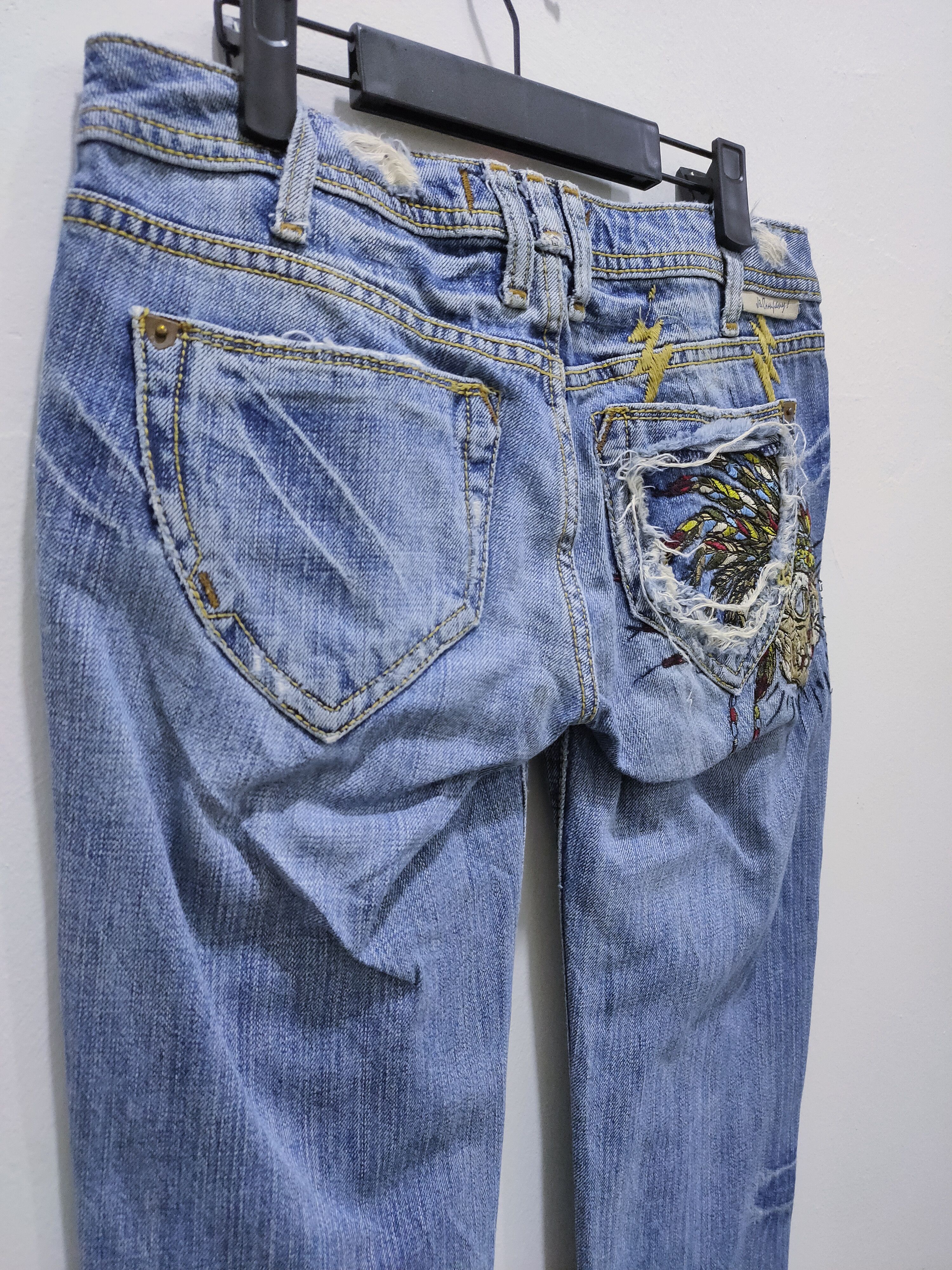 Japanese Brand J&COMPANY Embroidery Apache Skull Acid Washed Bootcut Jeans Size 28" / US 6 / IT 42 - 13 Thumbnail