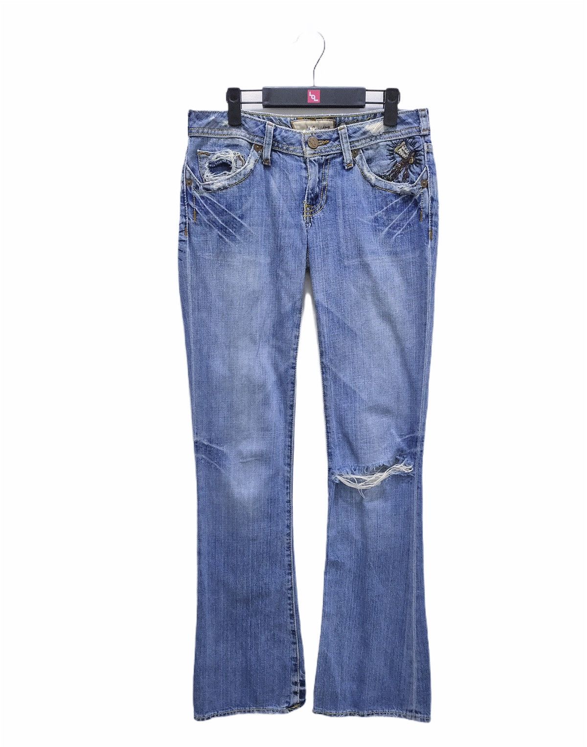 Japanese Brand J&COMPANY Embroidery Apache Skull Acid Washed Bootcut Jeans Size 28" / US 6 / IT 42 - 2 Thumbnail