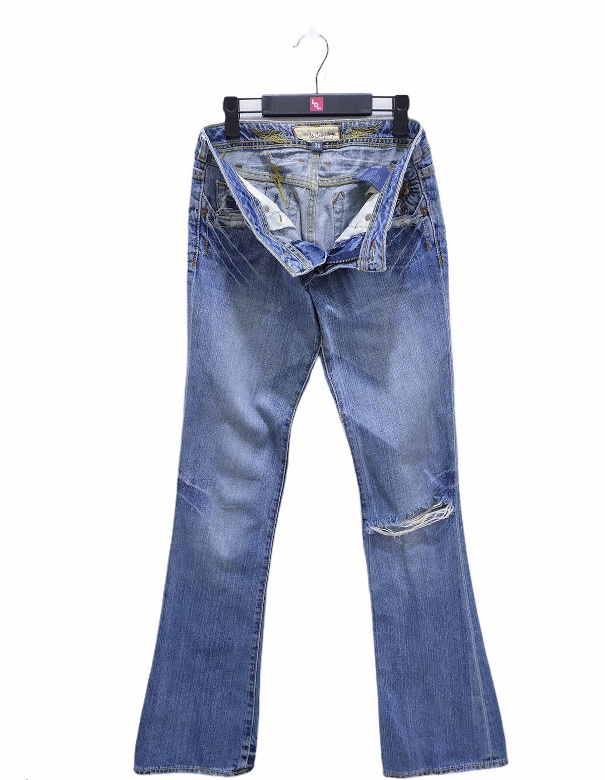 Japanese Brand J&COMPANY Embroidery Apache Skull Acid Washed Bootcut Jeans Size 28" / US 6 / IT 42 - 3 Thumbnail