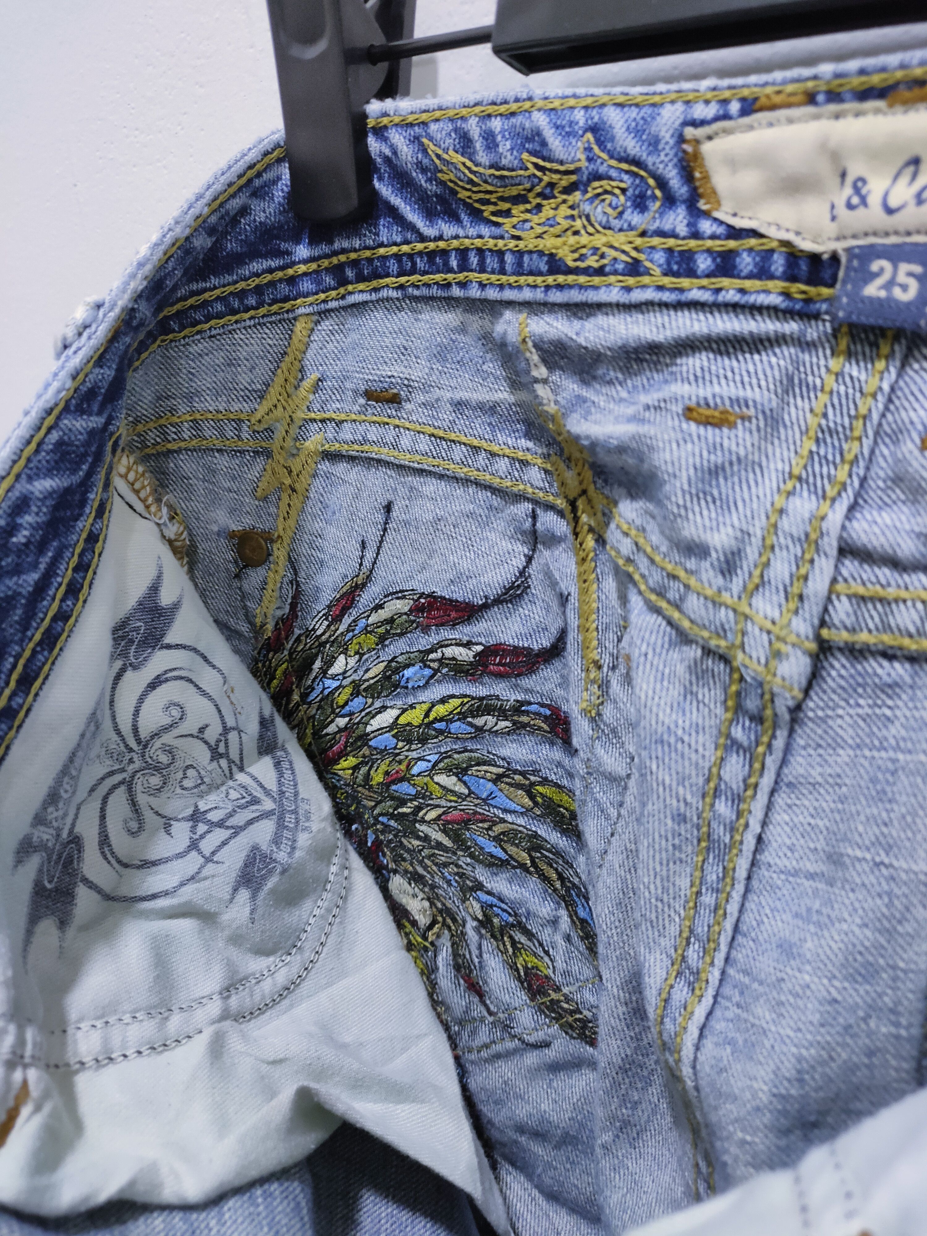 Japanese Brand J&COMPANY Embroidery Apache Skull Acid Washed Bootcut Jeans Size 28" / US 6 / IT 42 - 22 Thumbnail