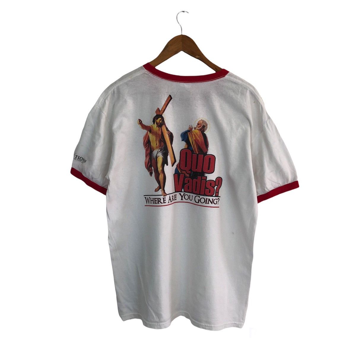 Vintage VINTAGE ANVIL QUA VADIS BIG LOGO TEE RINGER RARE COLOUR Size US L / EU 52-54 / 3 - 1 Thumbnail