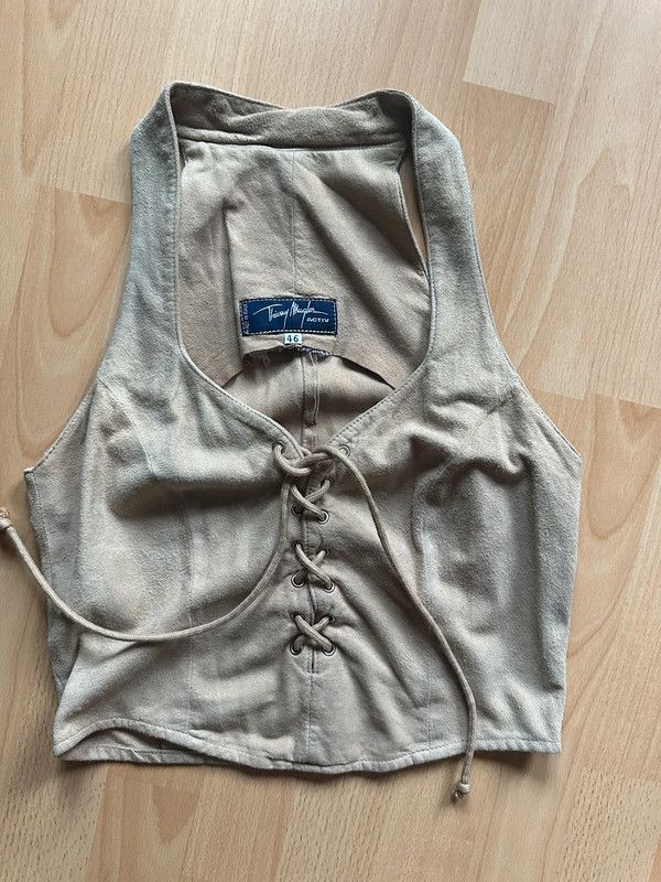 image of Vintage Thierry Mugler Vest Top in Beige, Women's (Size Small)