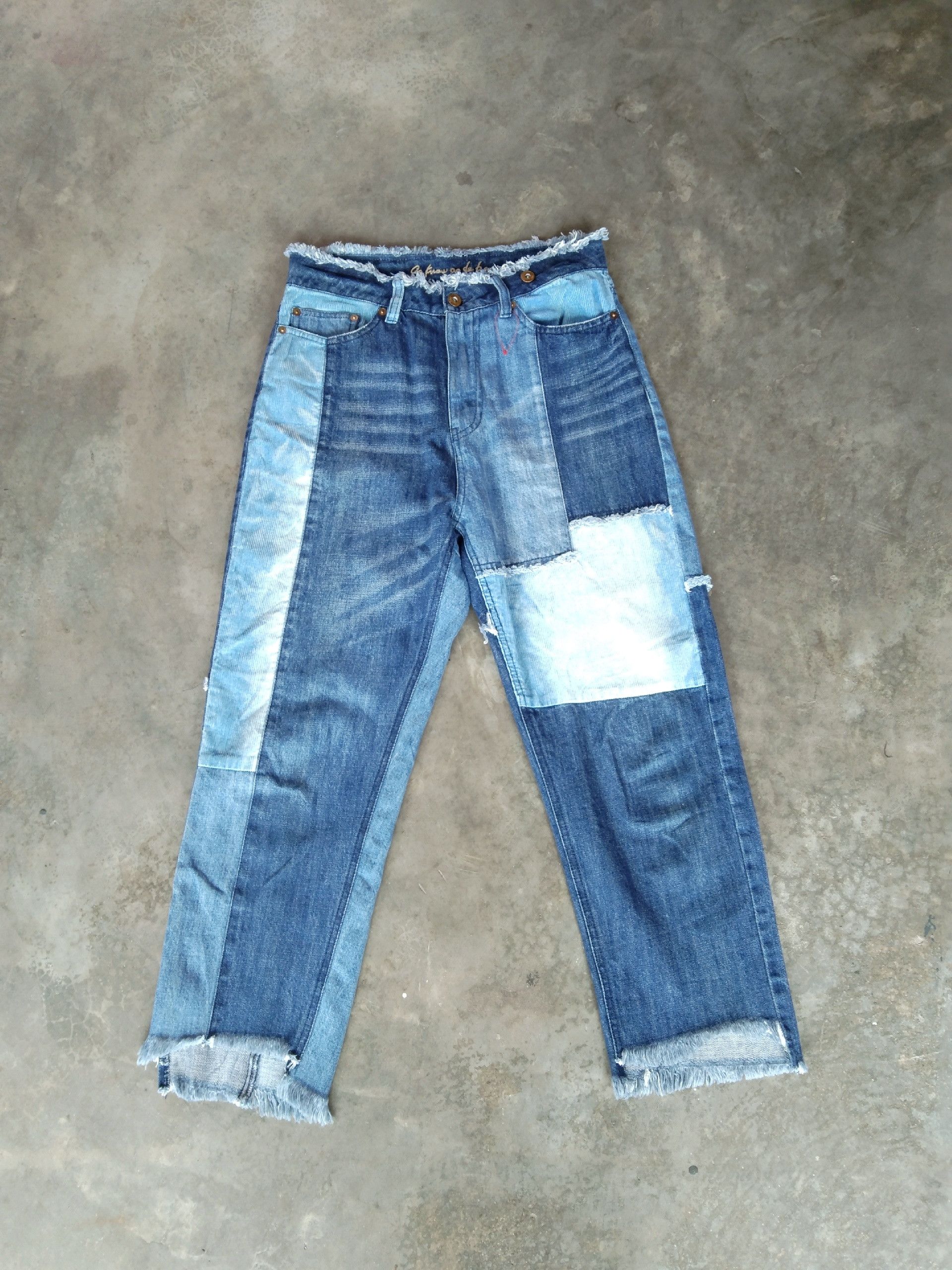image of Japan Designer As Know As Patchwork Cropped Jeans in Blue, Men's (Size 29)
