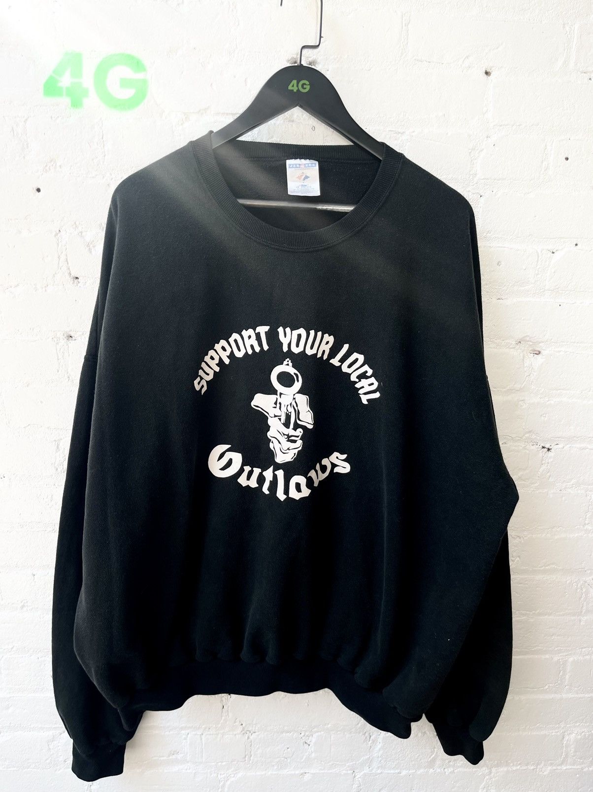 Image of Vintage X 4Xl Baggy Support Outlaws Gun Sweater 4Gseller in Black, Men's (Size 2XL)