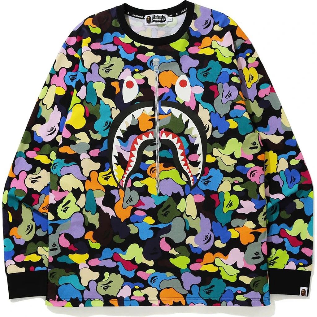 Bape MULTI CAMO SHARK WIDE L/S TEE Size US M / EU 48-50 / 2 - 3 Thumbnail