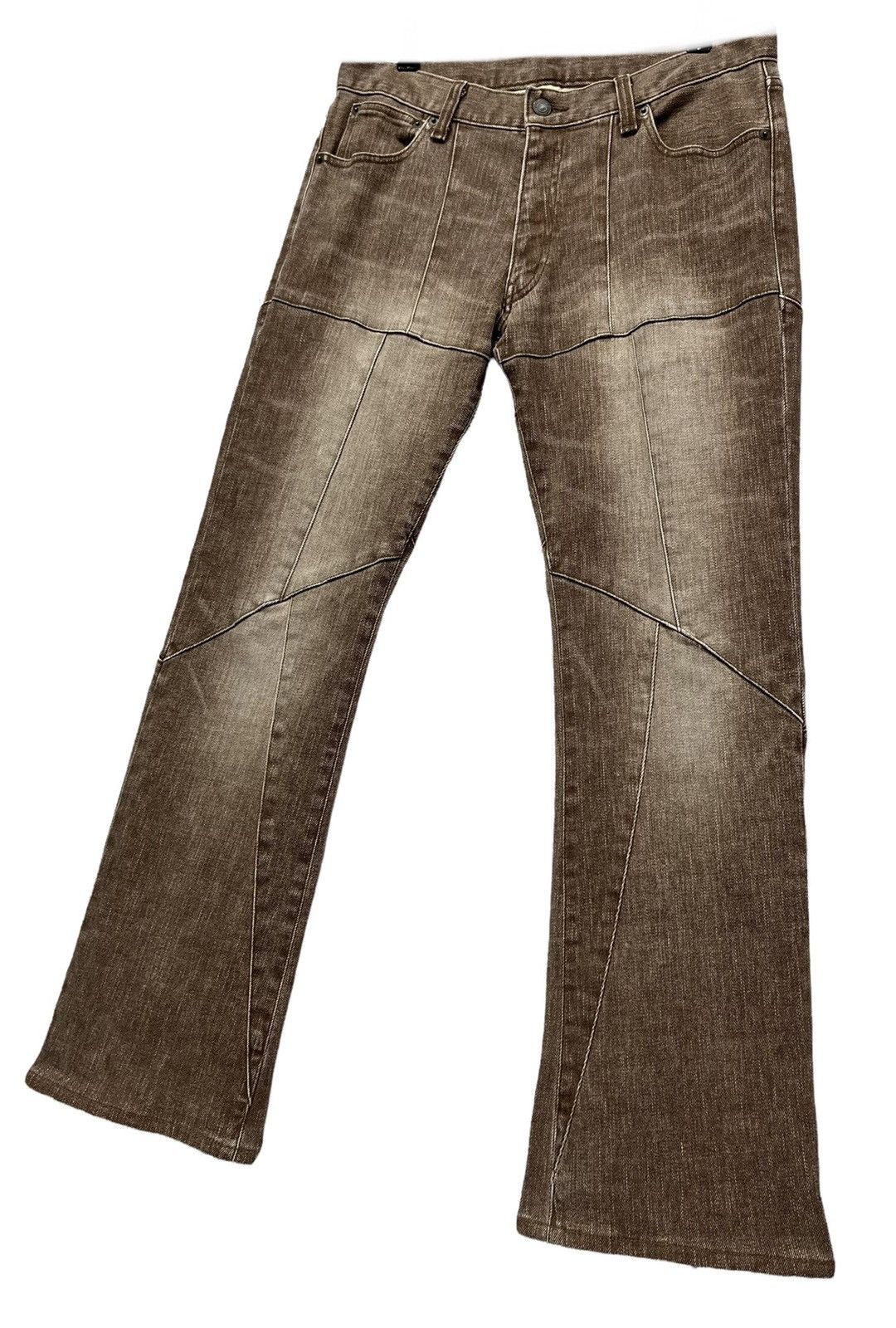 image of Vintage Abx Japan VTG Symmetrical Patchwork Flare Stretch Denim in Brown, Men's (Size 31)