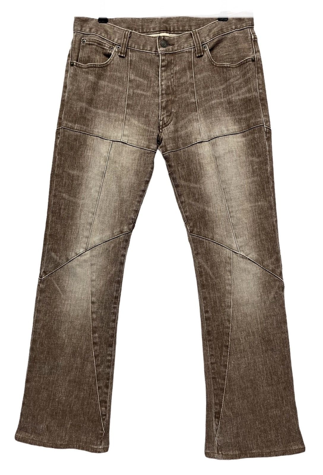 ABAHOUSE 🔥ABX Japan Vtg Symmetrical Patchwork Flare Stretch Denim Size US 31 - 2 Thumbnail